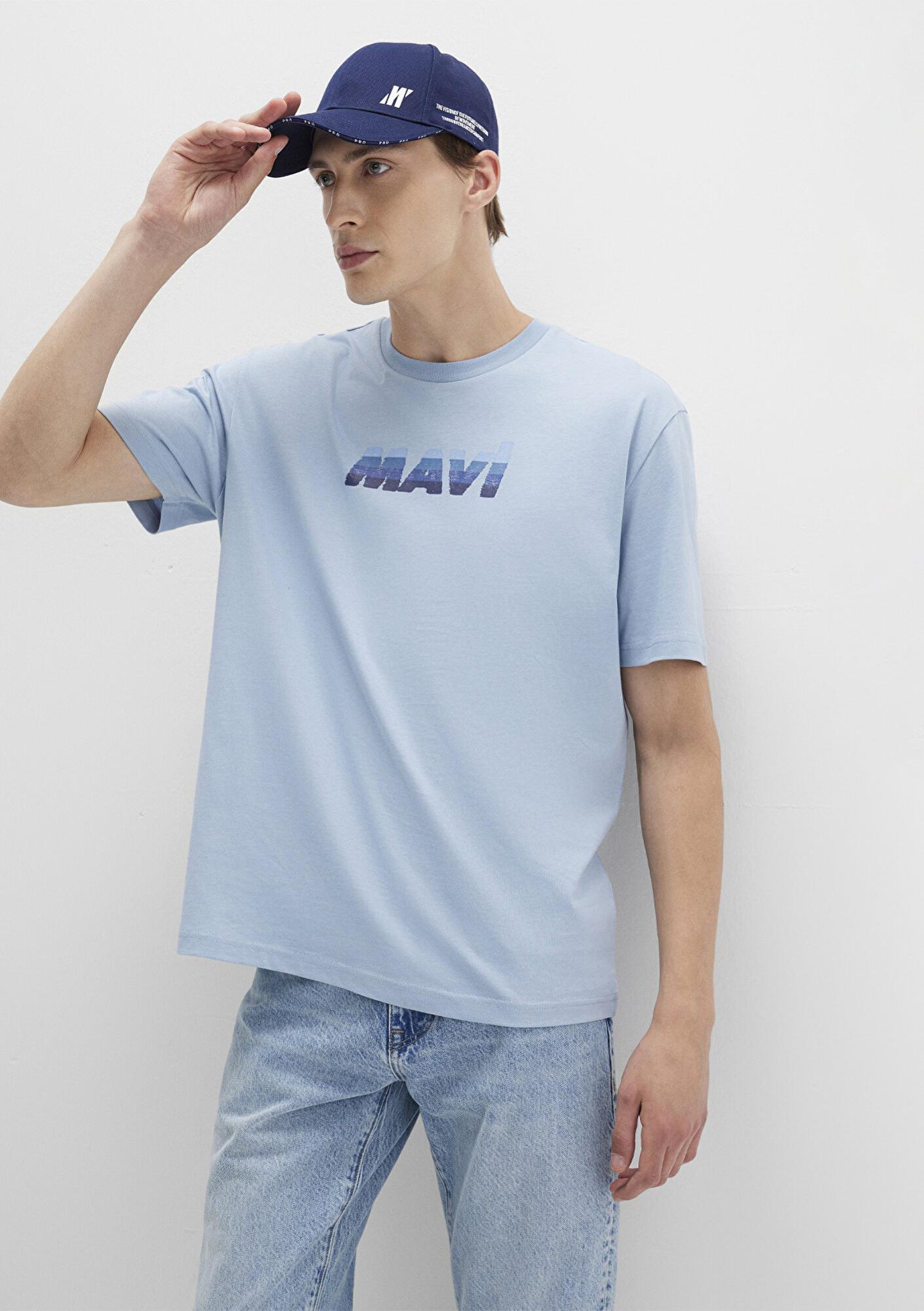 Mavi Mavi Logo Baskılı Mavi Tişört Loose Fit / Bol Rahat Kesim 0612904-80796