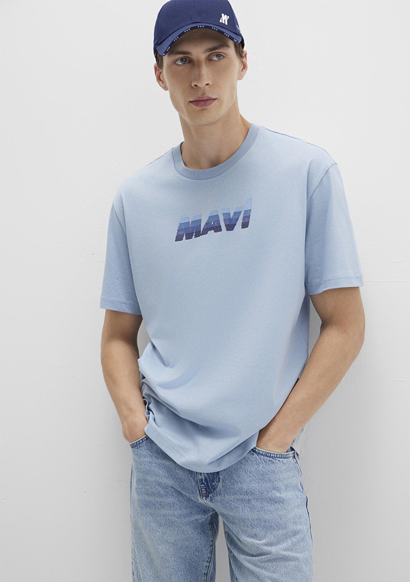 Mavi Mavi Logo Baskılı Mavi Tişört Loose Fit / Bol Rahat Kesim 0612904-80796