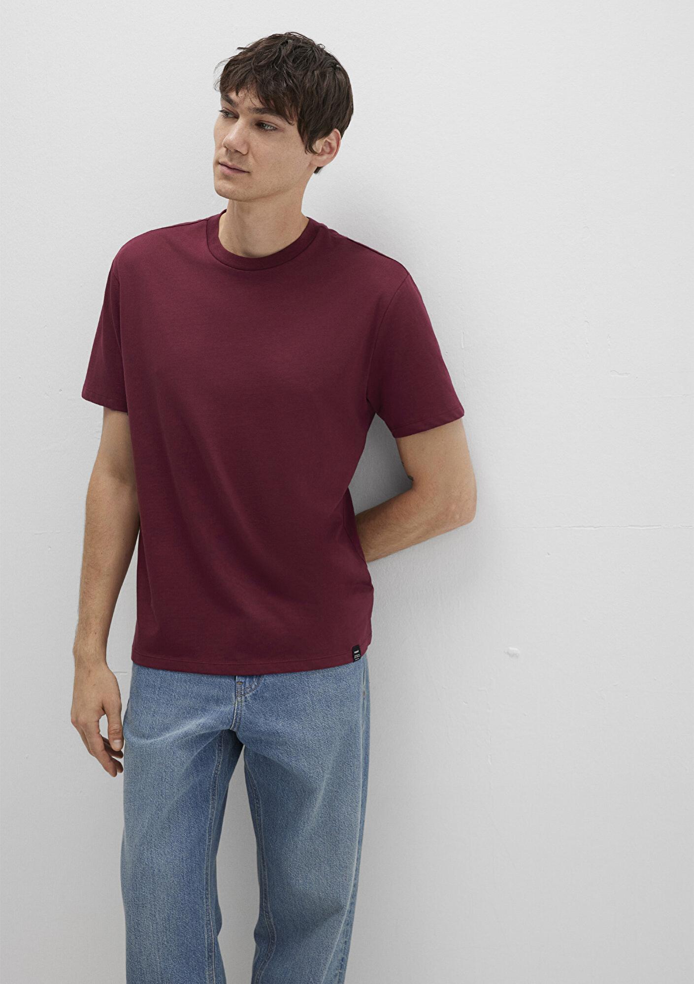 Mavi Etiket Detaylı Bordo Basic Tişört Loose Fit / Bol Rahat Kesim 0611824-70394