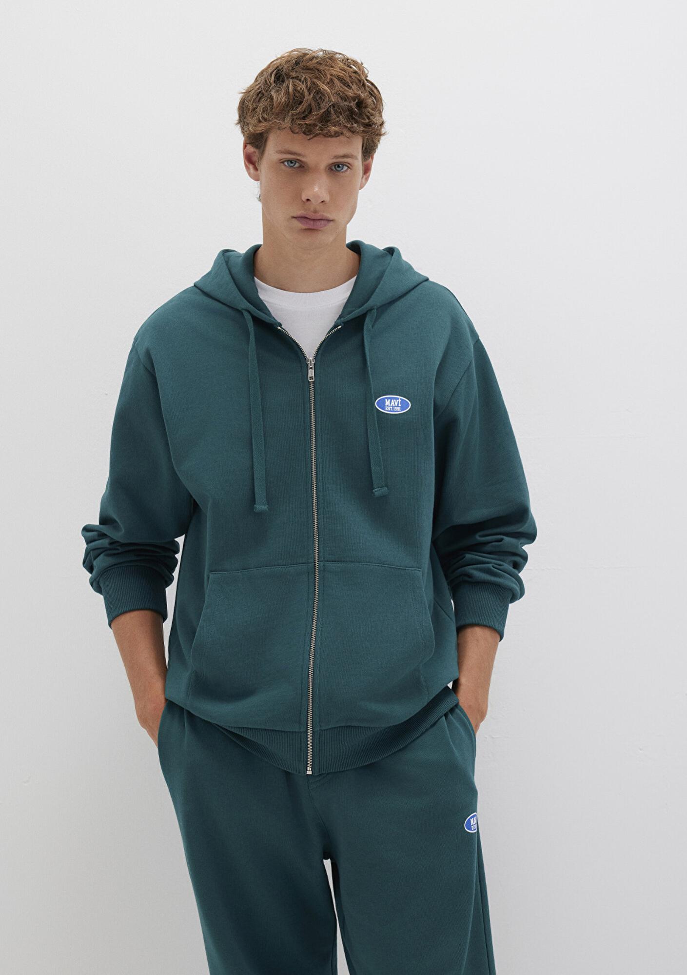 Mavi Kapüşonlu Fermuarlı Yeşil Sweatshirt 0S10372-87831