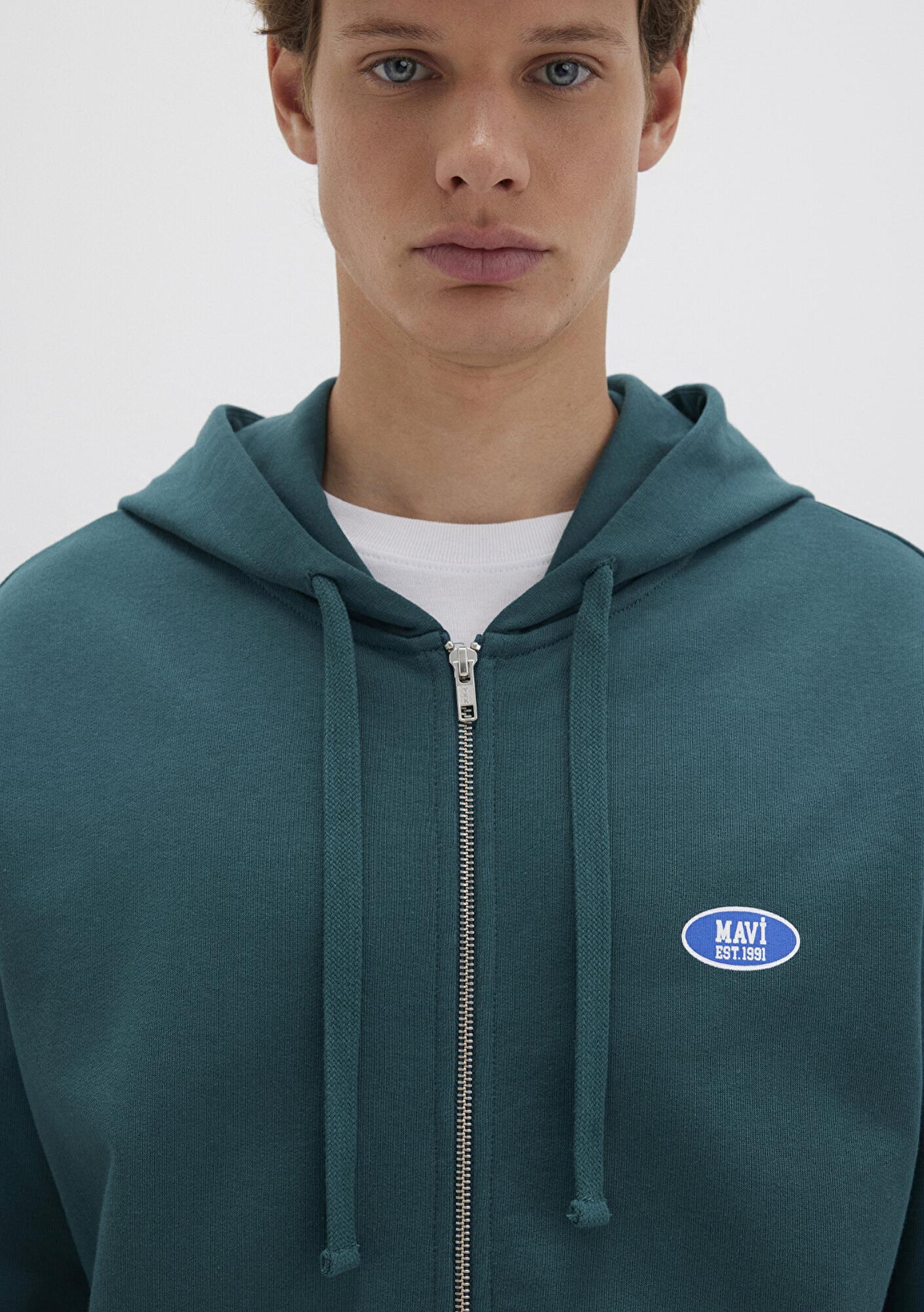 Mavi Kapüşonlu Fermuarlı Yeşil Sweatshirt 0S10372-87831