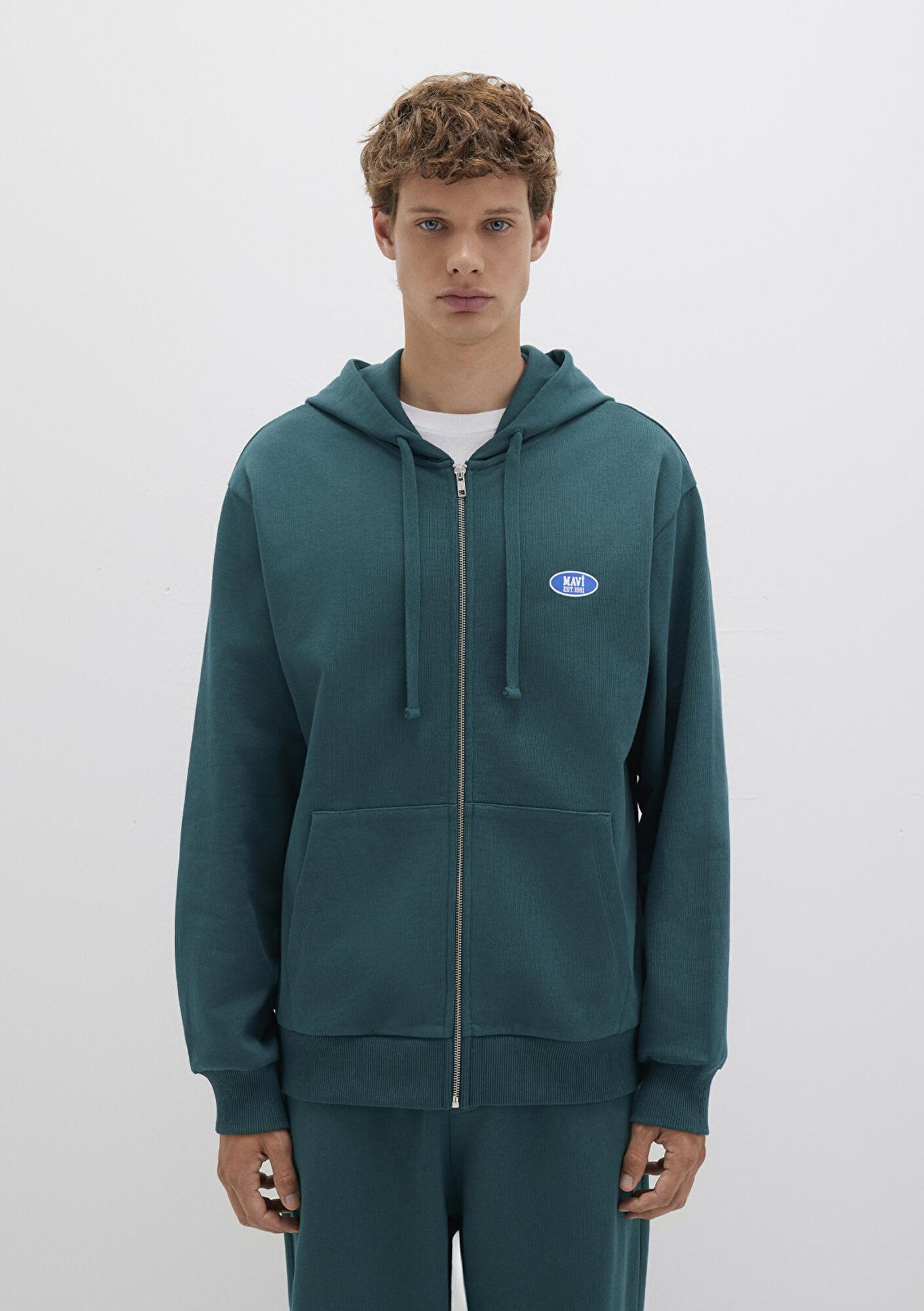 Mavi Kapüşonlu Fermuarlı Yeşil Sweatshirt 0S10372-87831