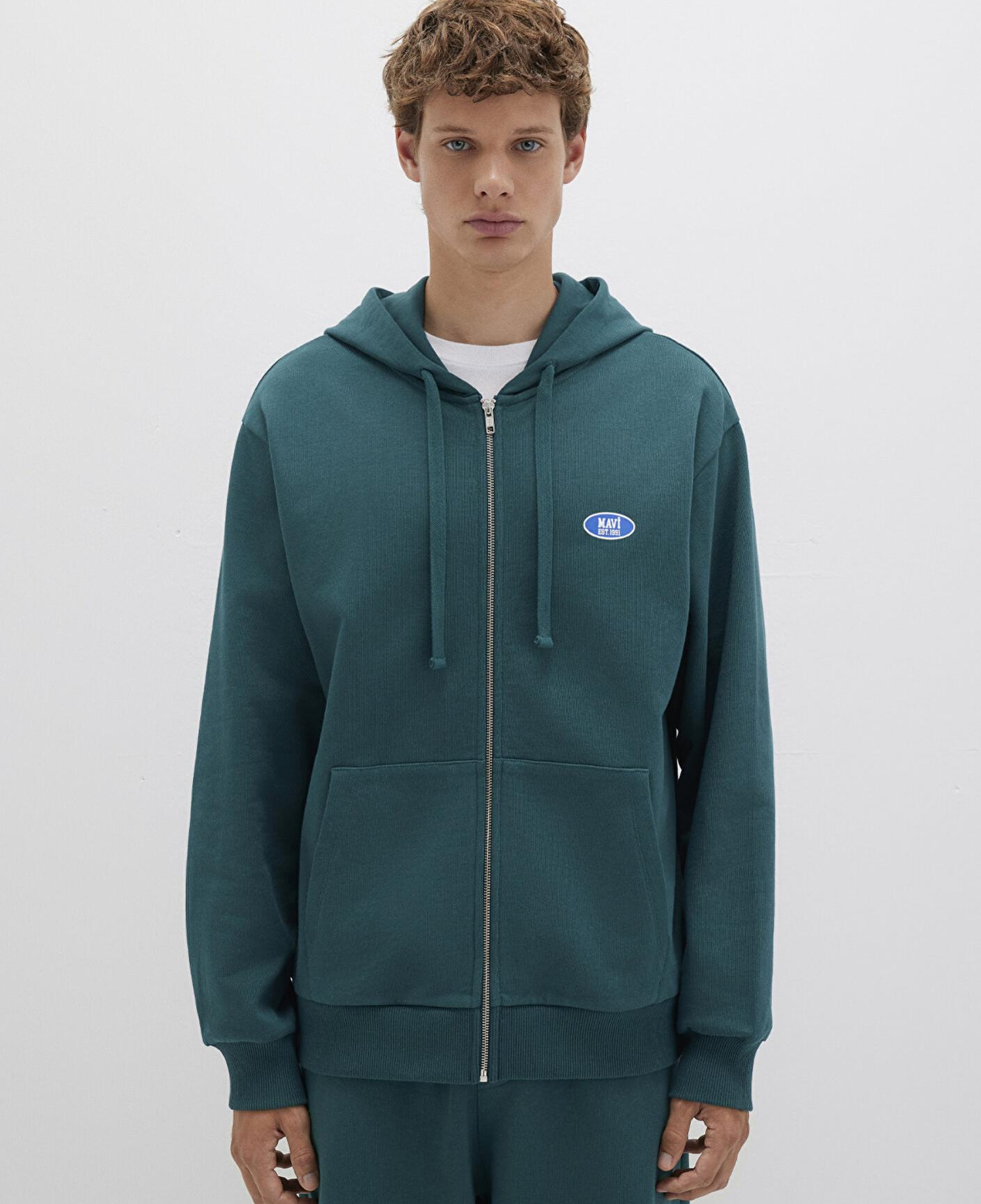 Mavi Kapüşonlu Fermuarlı Yeşil Sweatshirt 0S10372-87831