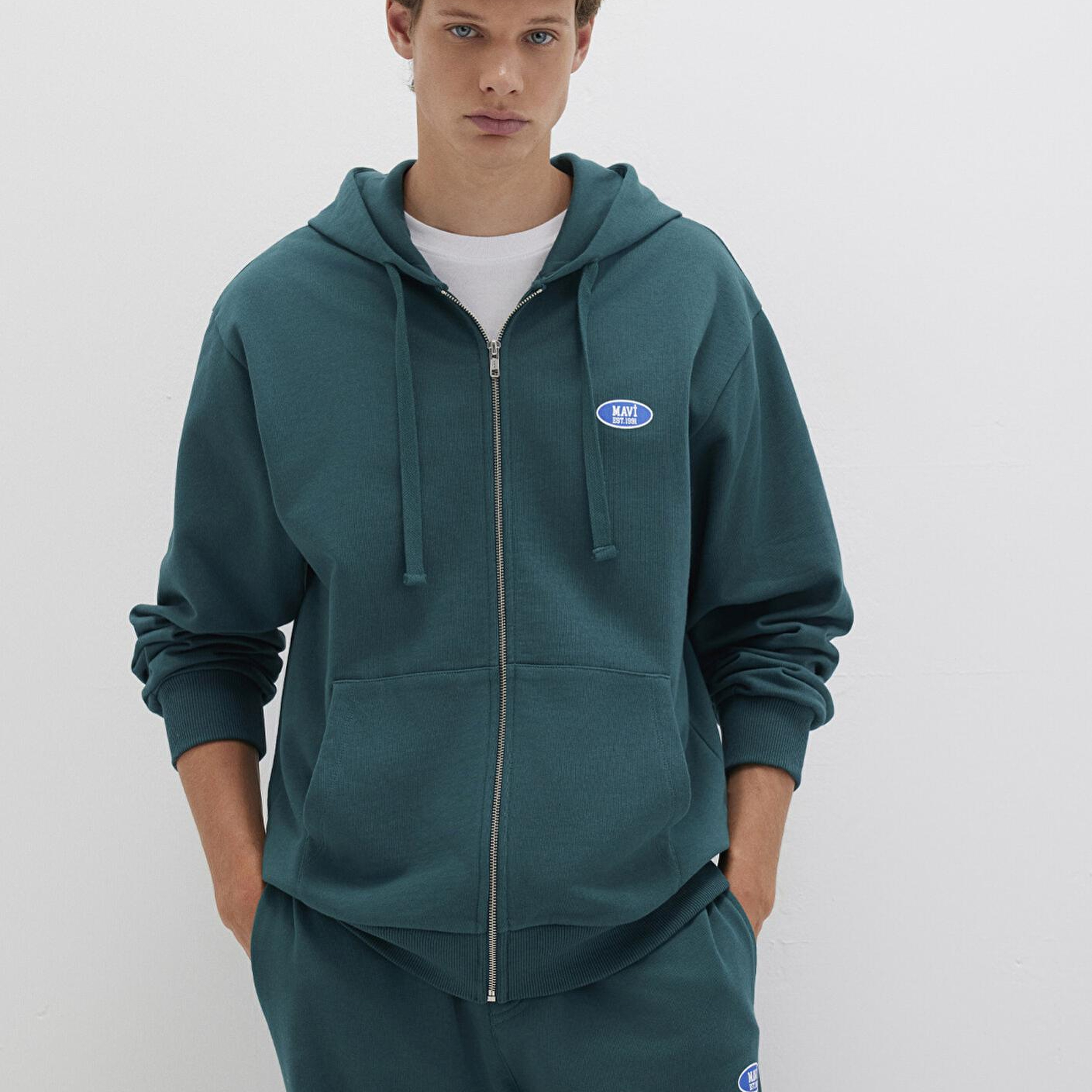 Mavi Kapüşonlu Fermuarlı Yeşil Sweatshirt 0S10372-87831