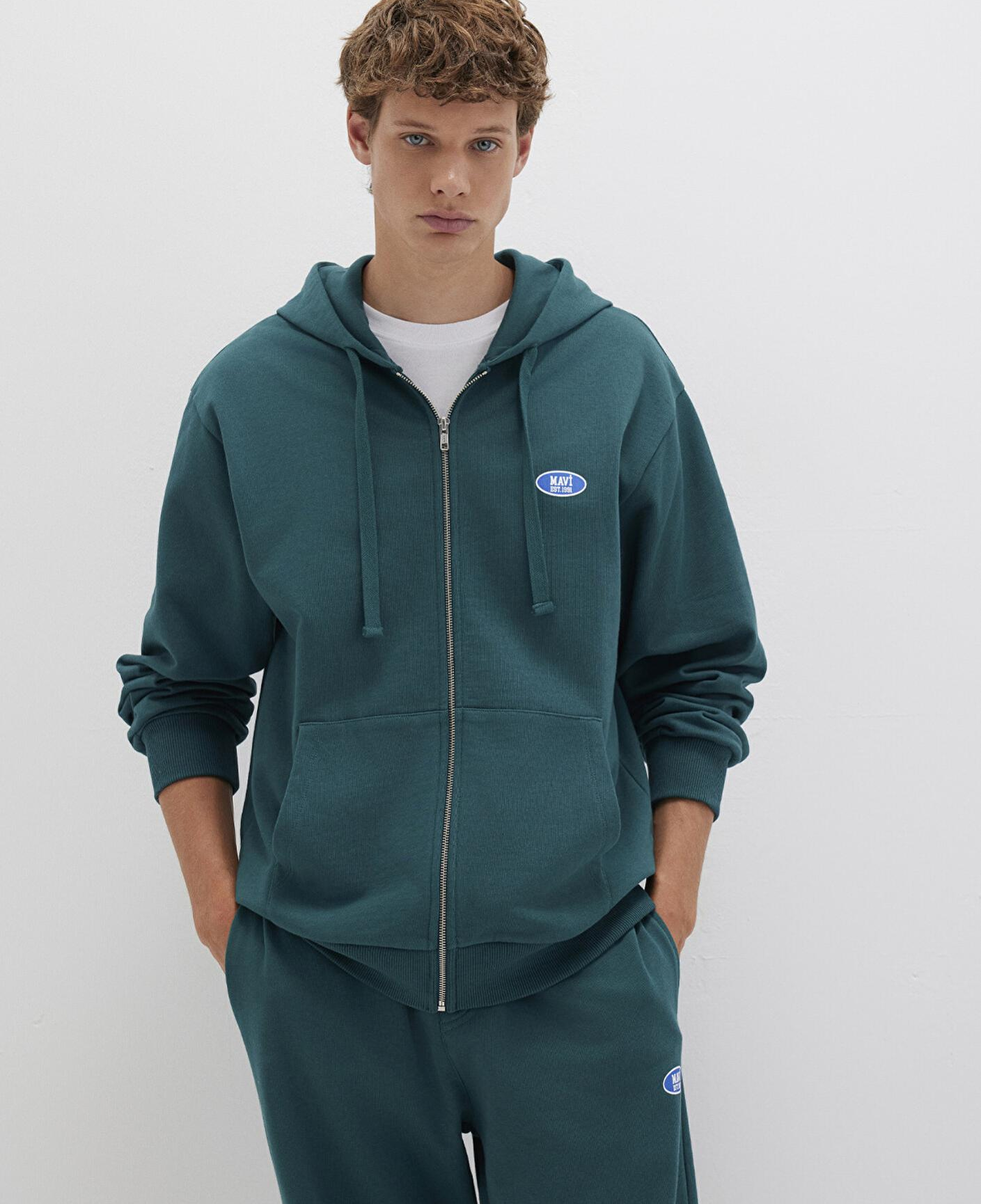 Mavi Kapüşonlu Fermuarlı Yeşil Sweatshirt 0S10372-87831