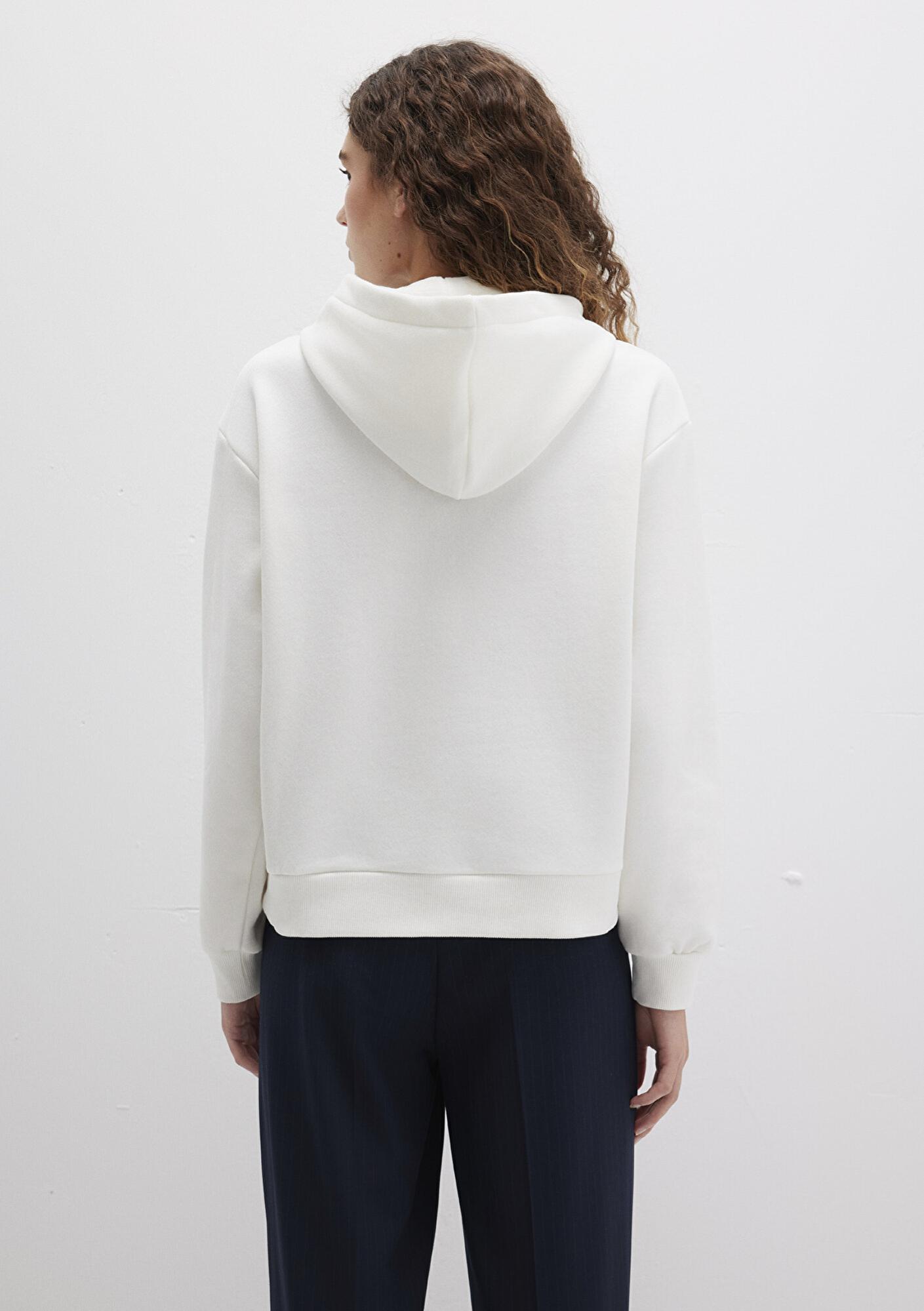 Mavi Mavi Logo Baskılı Kapüşonlu Beyaz Sweatshirt 1S10420-80194