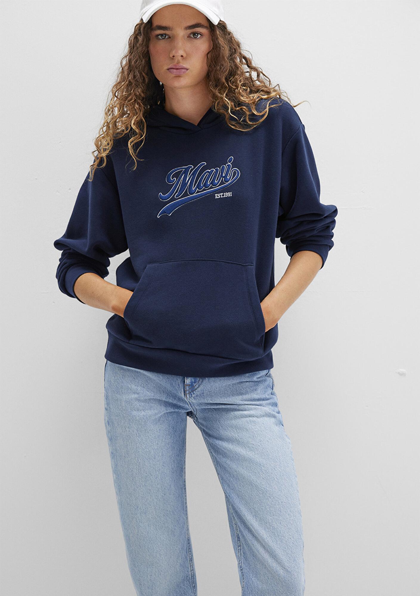 Mavi Mavi Logo Baskılı Kapüşonlu Lacivert Sweatshirt 1S10420-82318