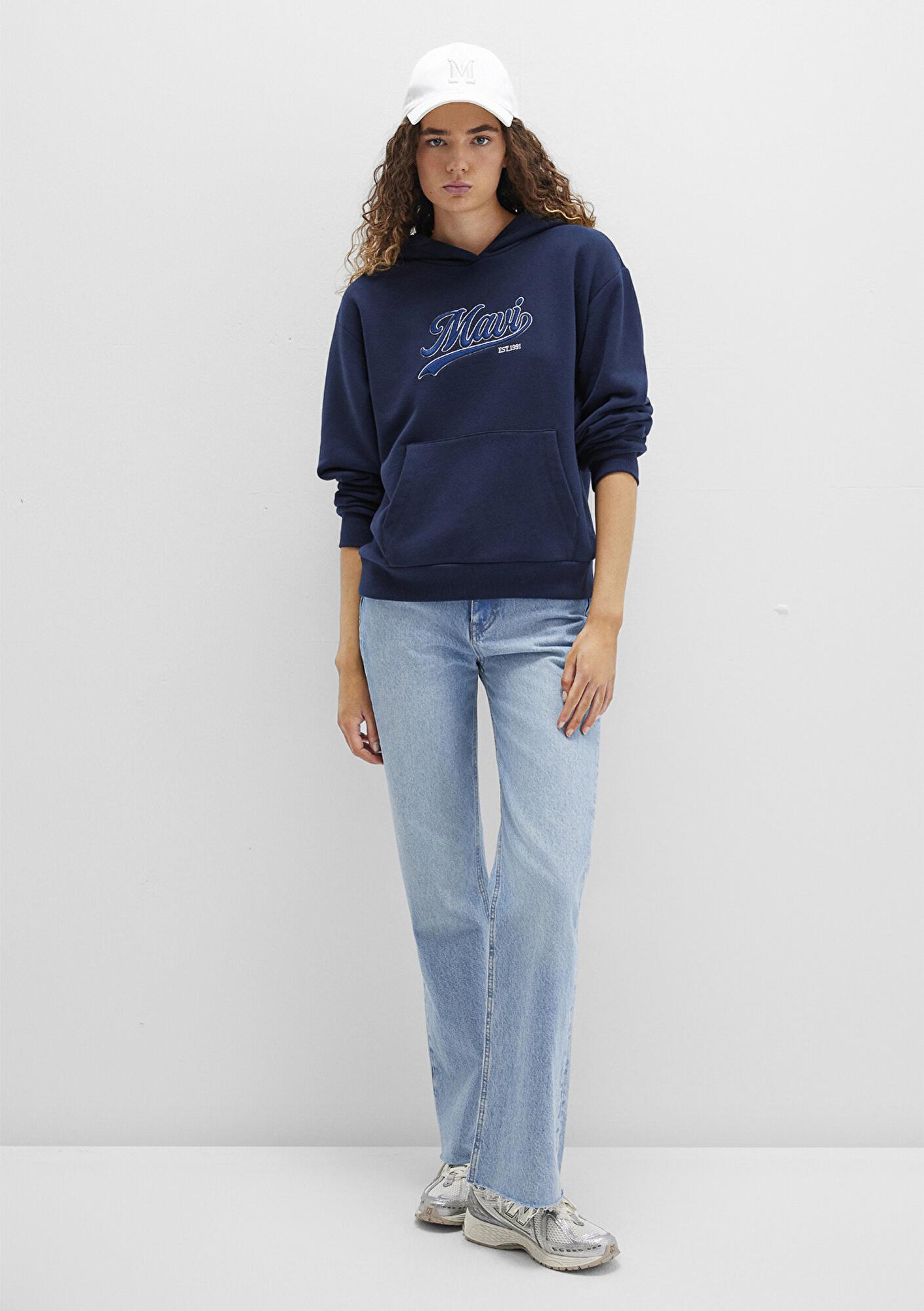 Mavi Mavi Logo Baskılı Kapüşonlu Lacivert Sweatshirt 1S10420-82318