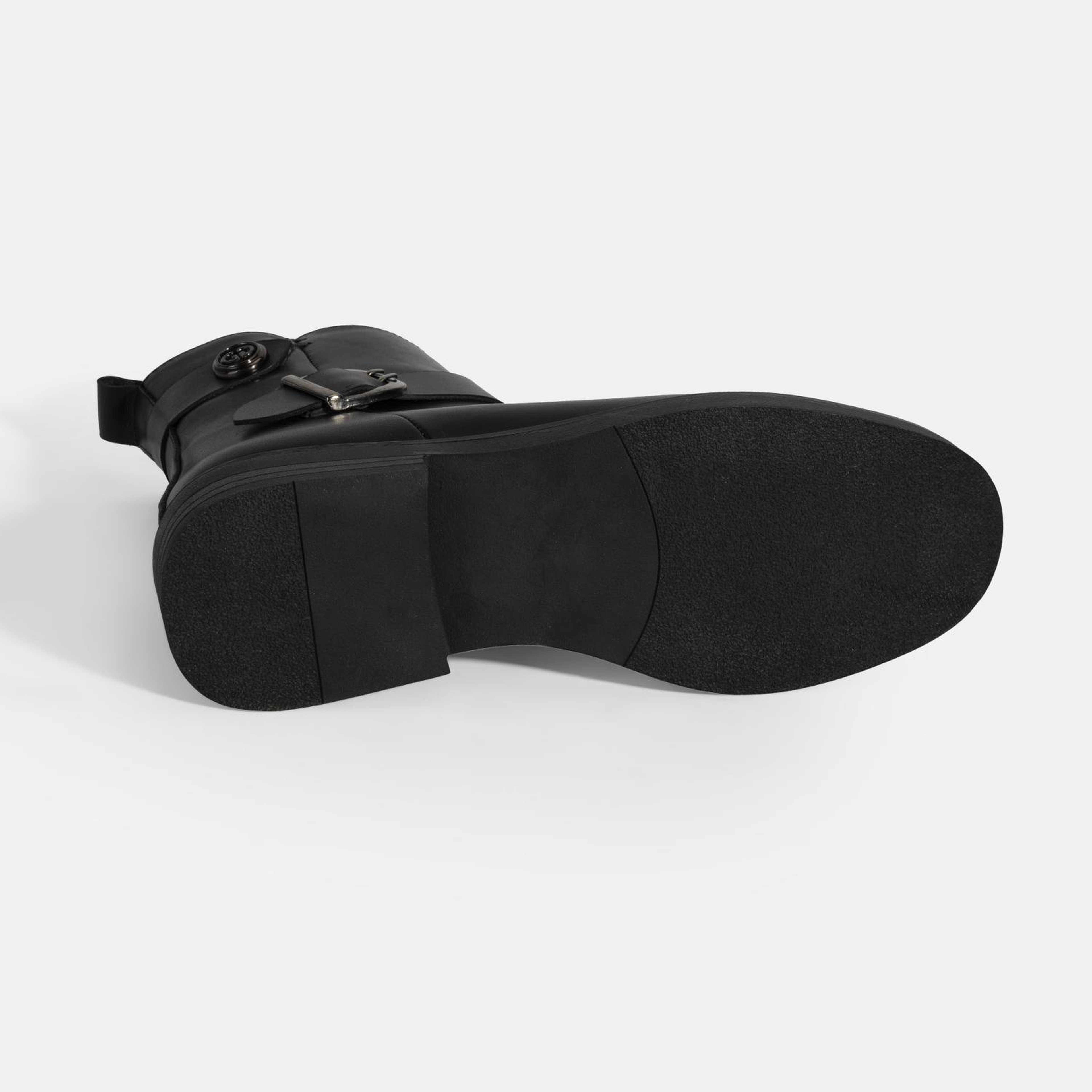 Kadın Siyah Metal Toka Detaylı Deri Bot