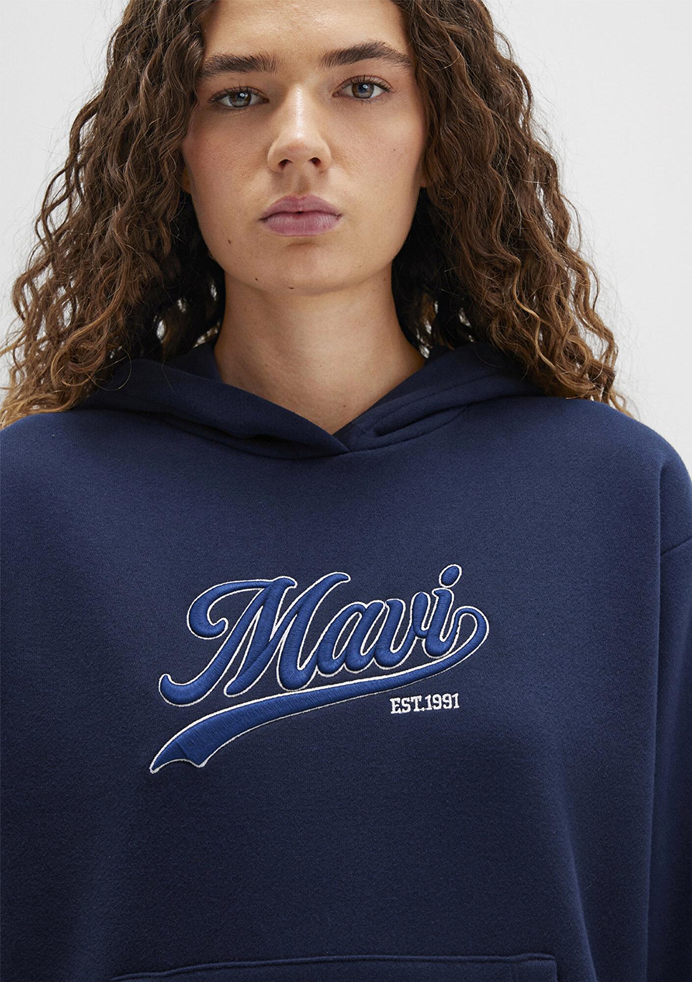 Mavi Mavi Logo Baskılı Kapüşonlu Lacivert Sweatshirt 1S10420-82318
