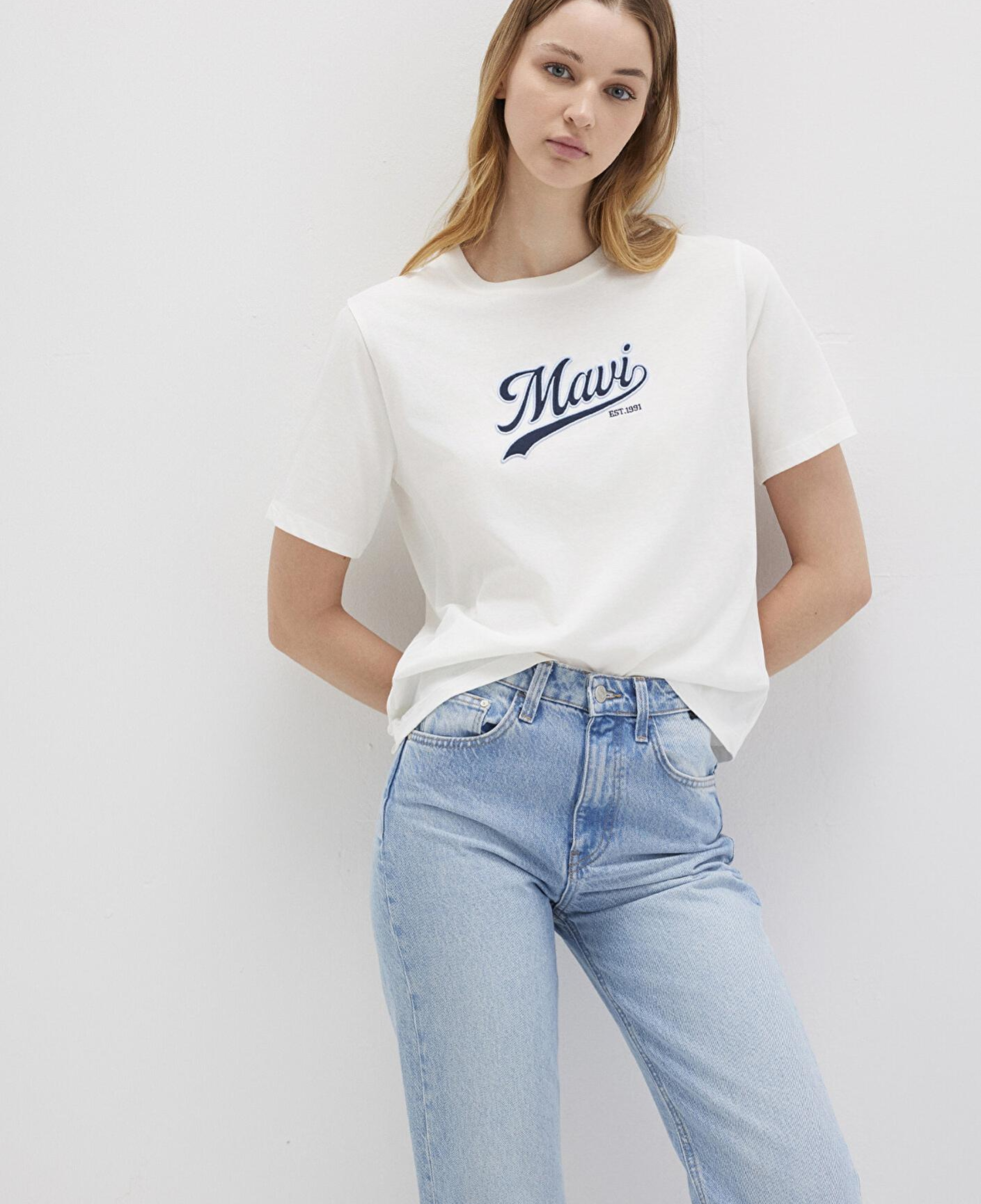Mavi Mavi Logo Baskılı Ekru Tişört Regular Fit / Normal Kesim 1613565-80194