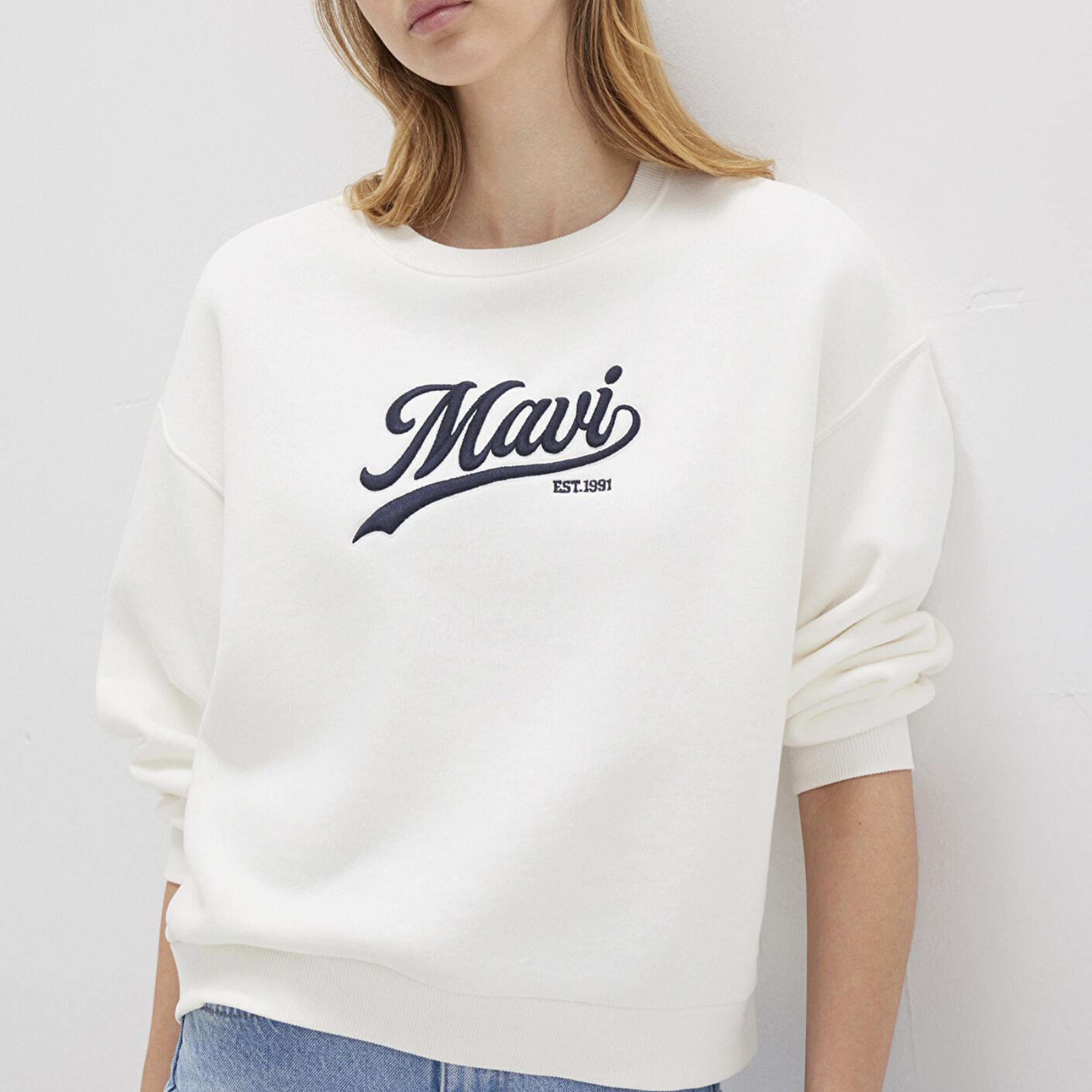 Mavi Mavi Logo Baskılı Ekru Sweatshirt 1S10419-80194