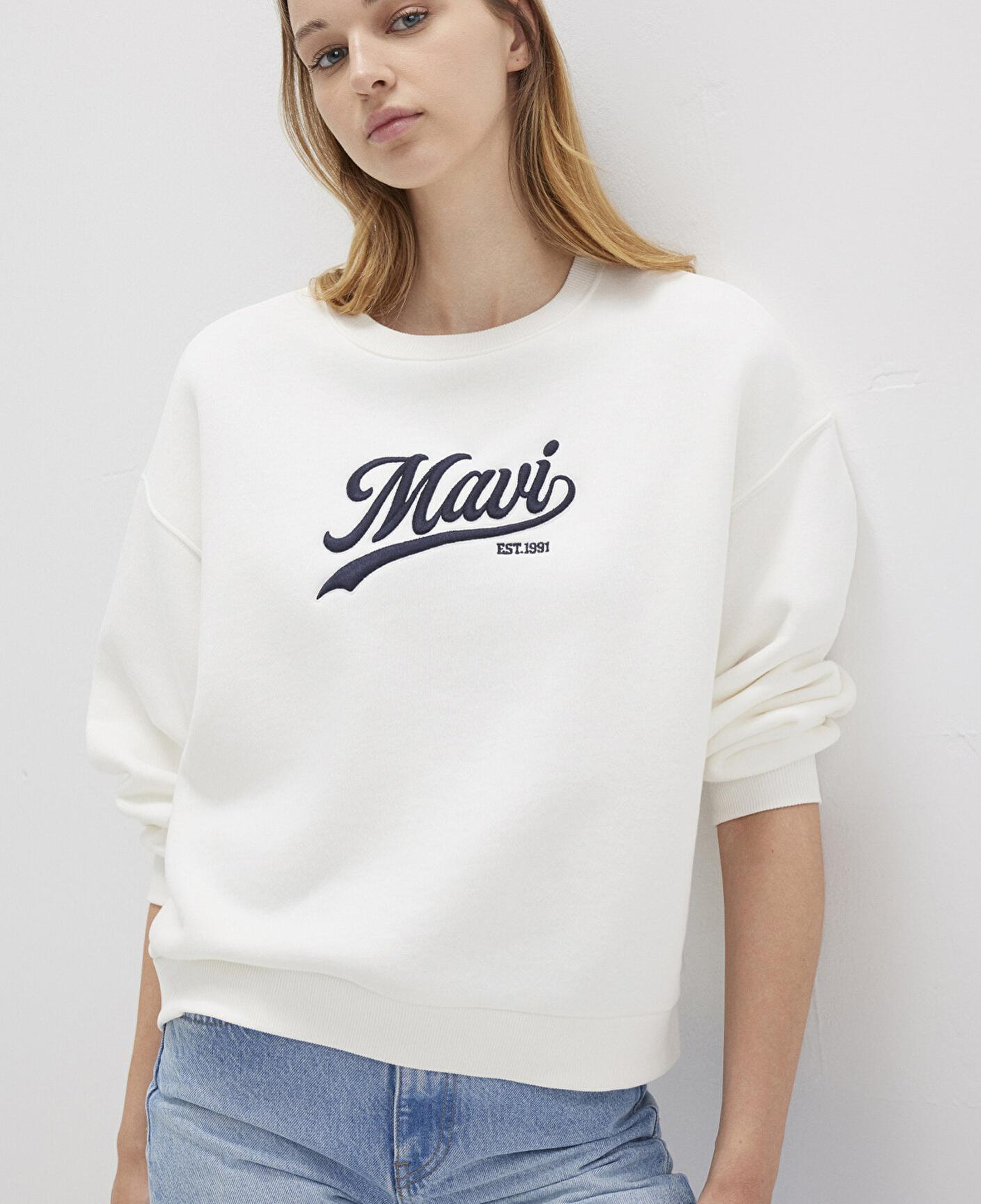 Mavi Mavi Logo Baskılı Ekru Sweatshirt 1S10419-80194