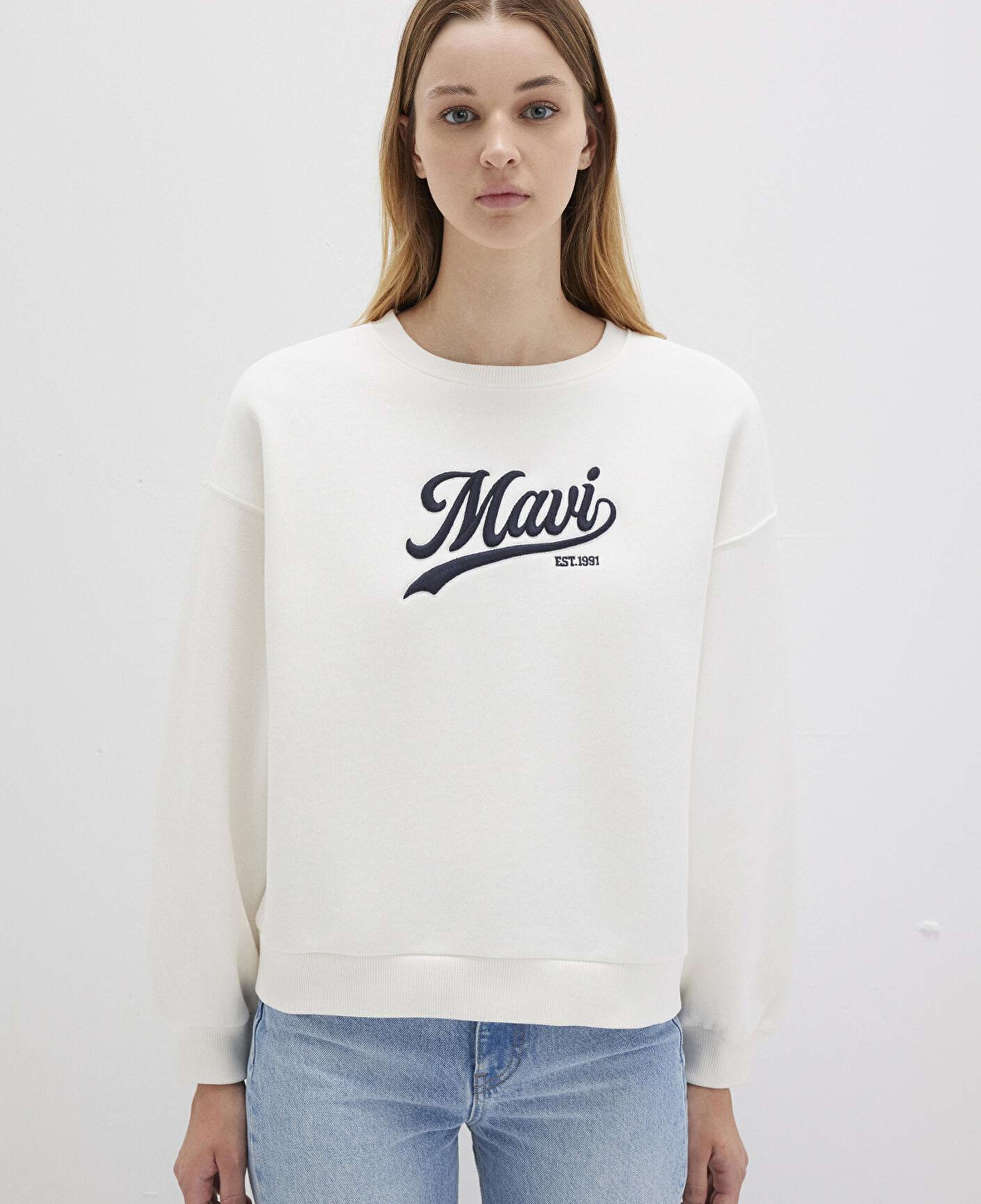 Mavi Mavi Logo Baskılı Ekru Sweatshirt 1S10419-80194