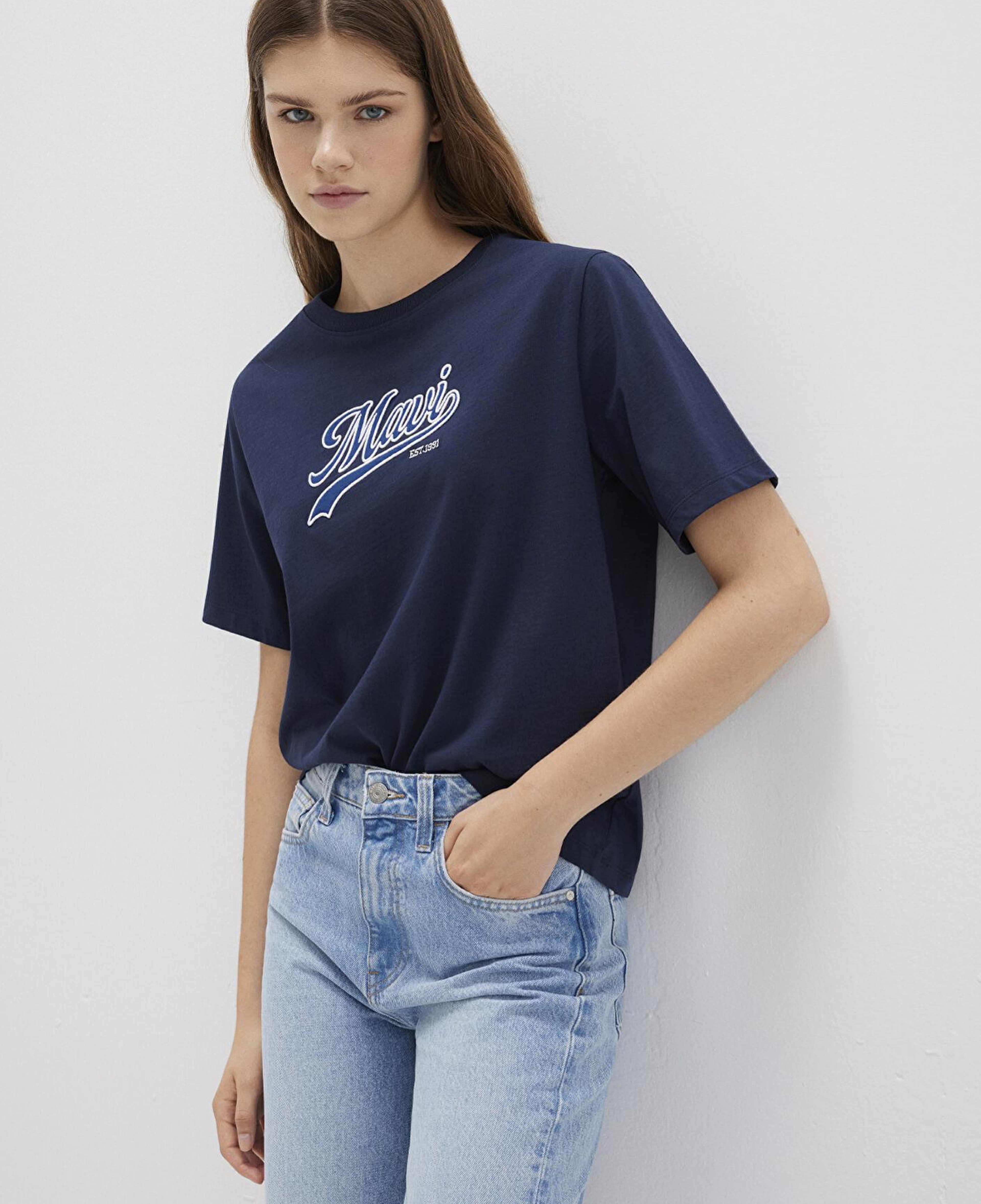 Mavi Mavi Logo Baskılı Lacivert Tişört Regular Fit / Normal Kesim 1613565-82318
