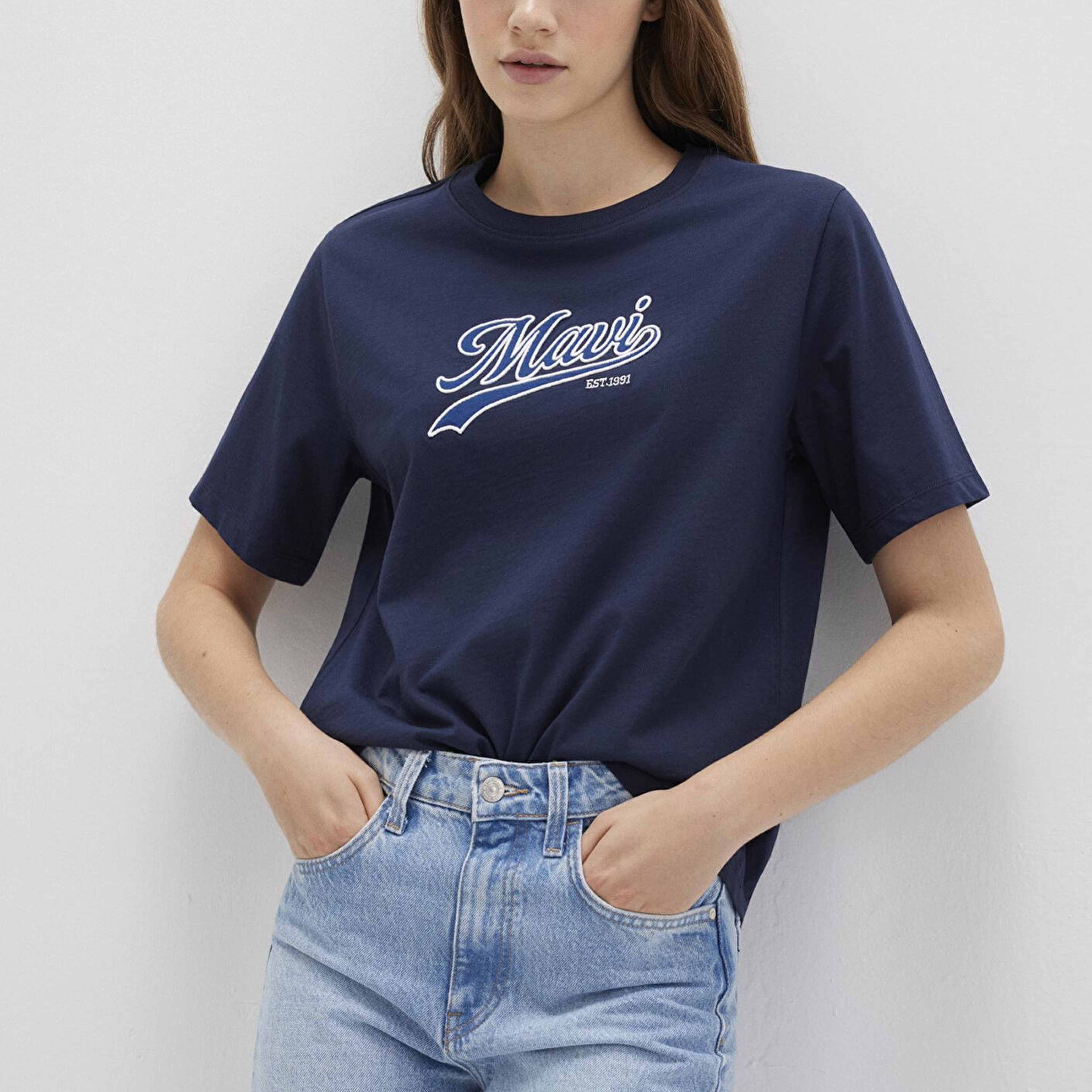Mavi Mavi Logo Baskılı Lacivert Tişört Regular Fit / Normal Kesim 1613565-82318