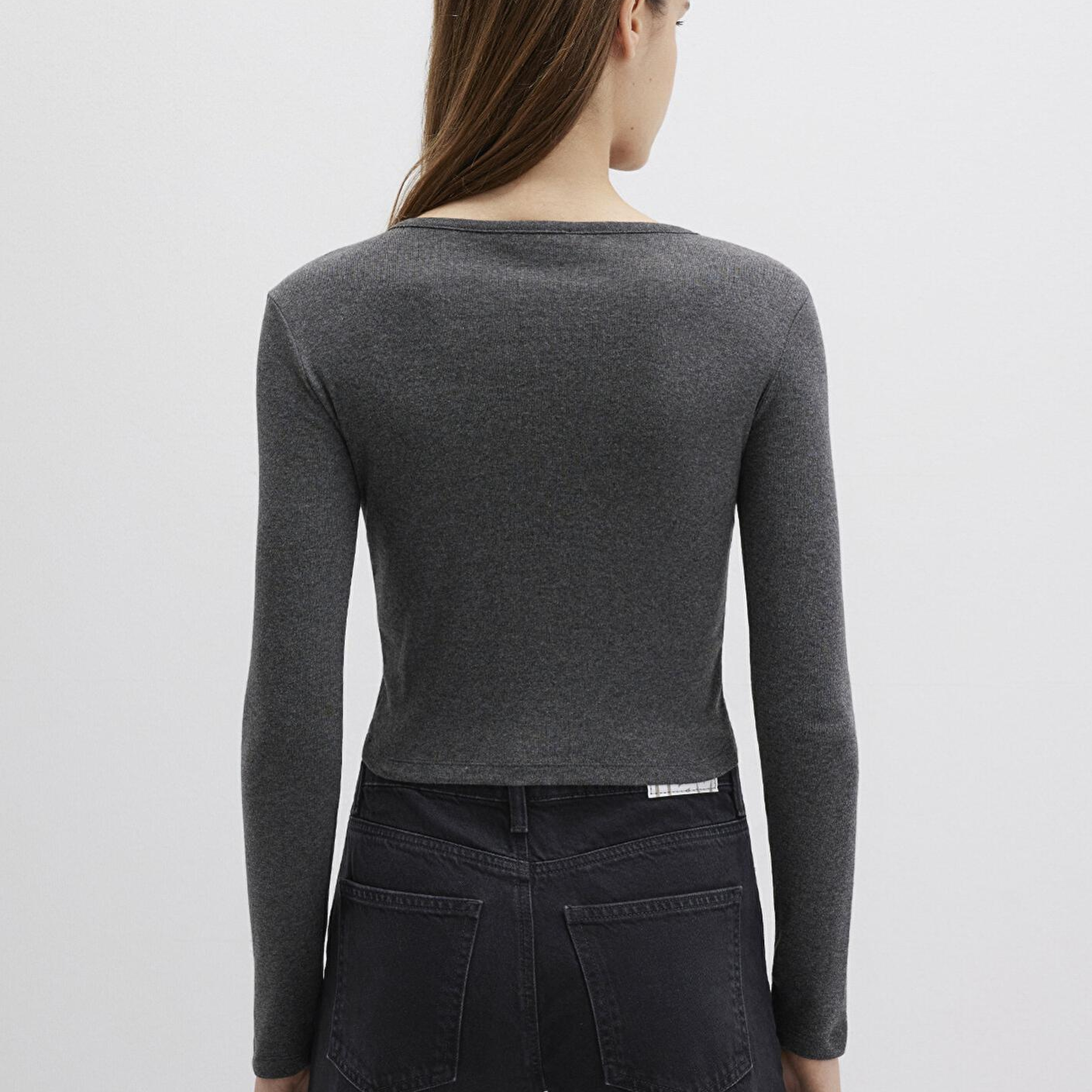 Mavi Uzun Kollu Crop Basic Tişört Crop / Kısa Kesim 1613403-80023