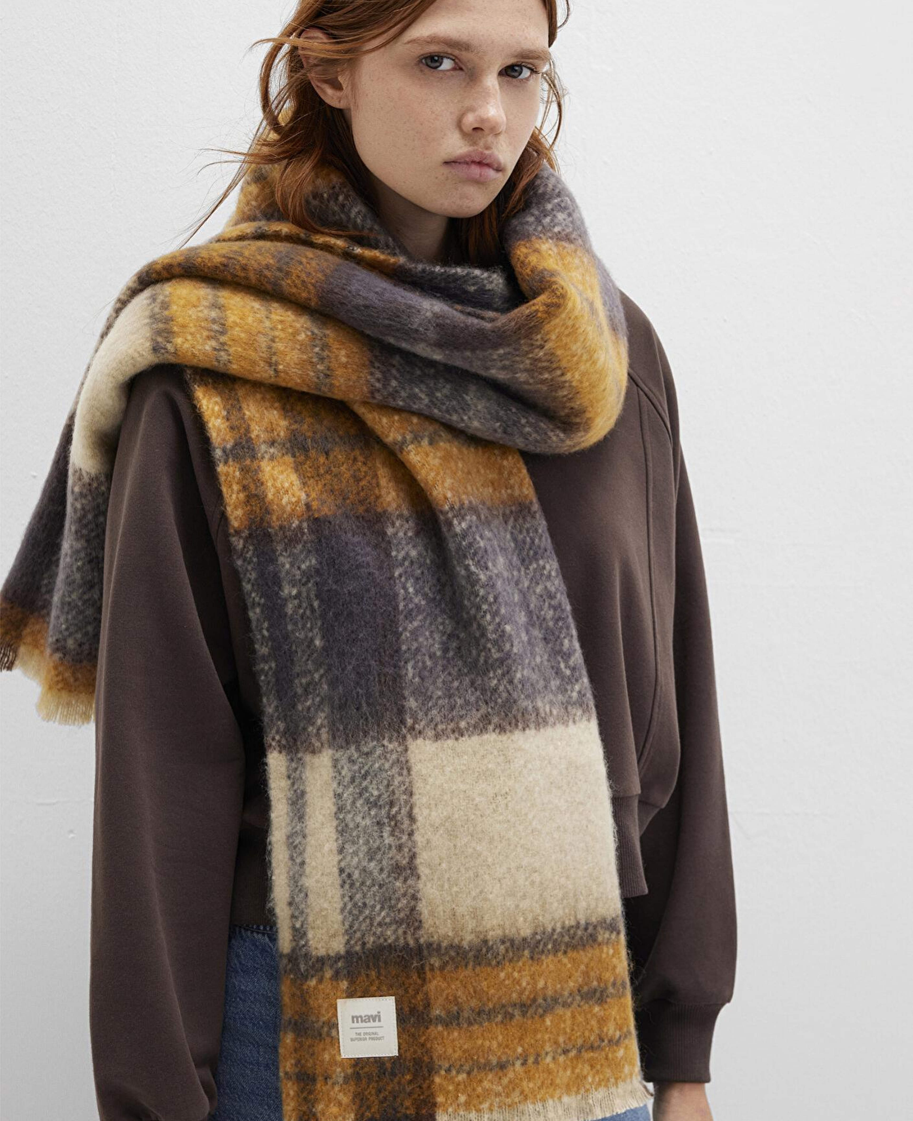 Mavi Püsküllü Kareli Atkı 1913597-35708