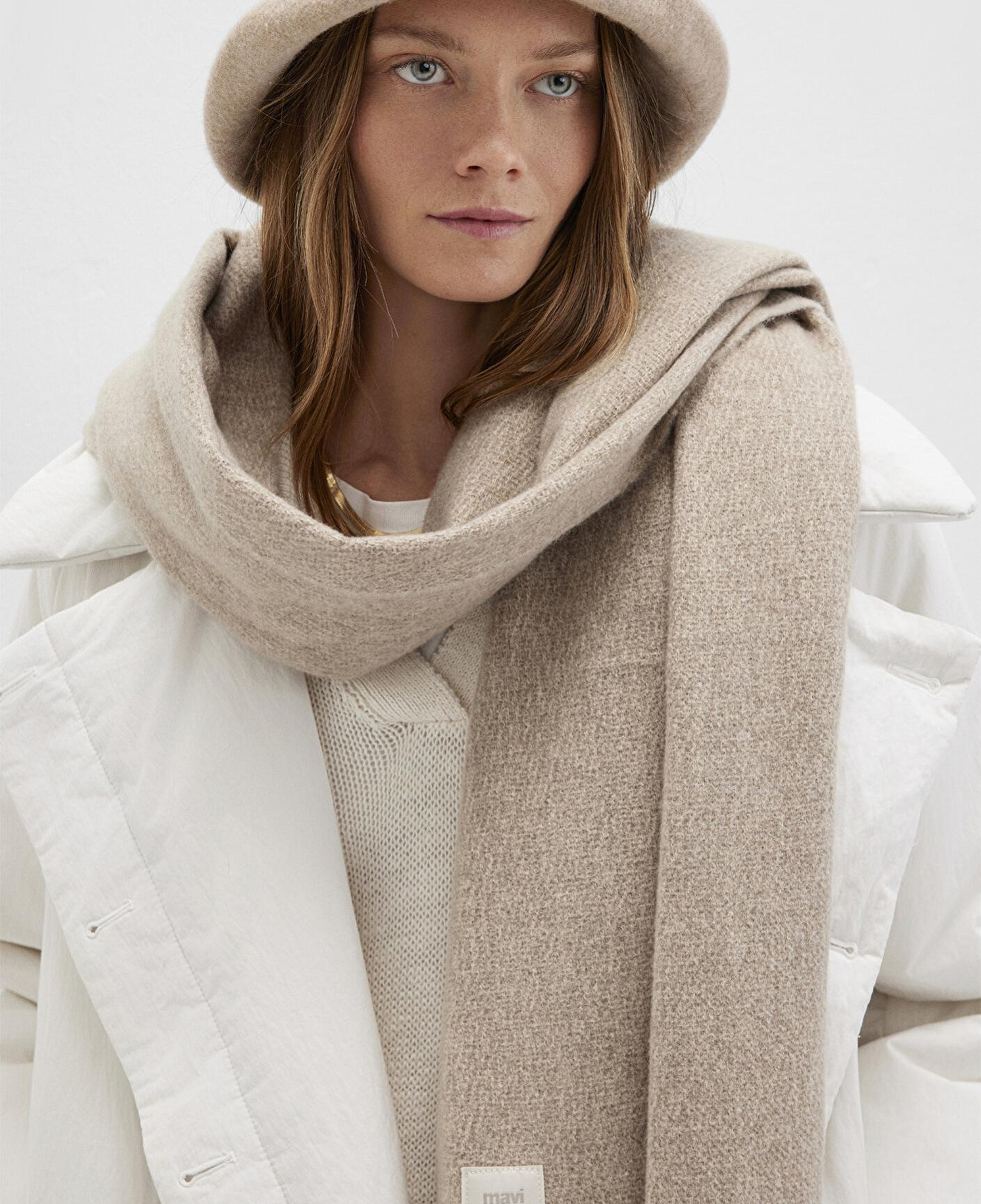 Mavi Püsküllü Bej Atkı 198940-34523