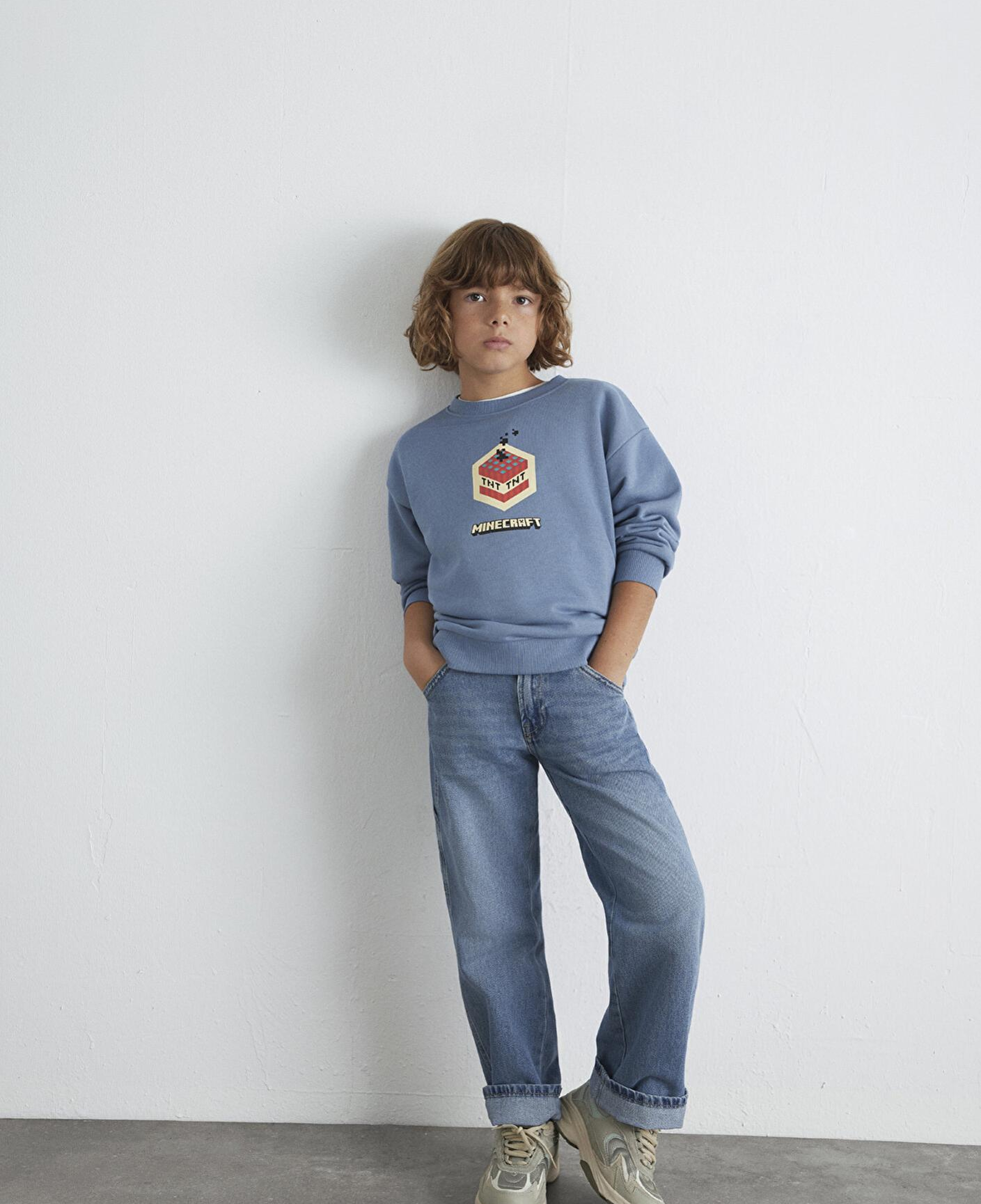 Mavi Minecraft Baskılı Mavi Sweatshirt 6S10130-85518