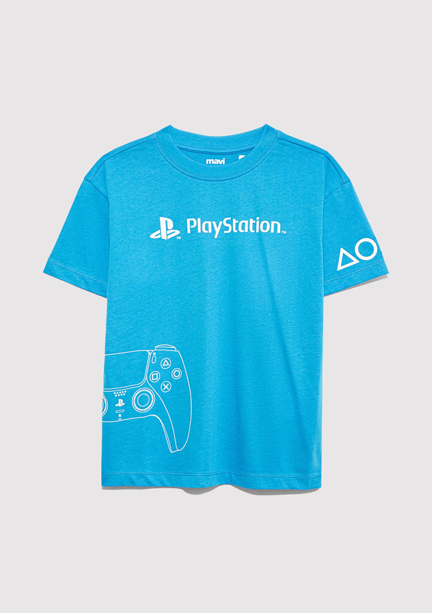 Mavi PlayStation Baskılı Mavi Tişört​ Loose Fit / Bol Rahat Kesim 6610376-70772