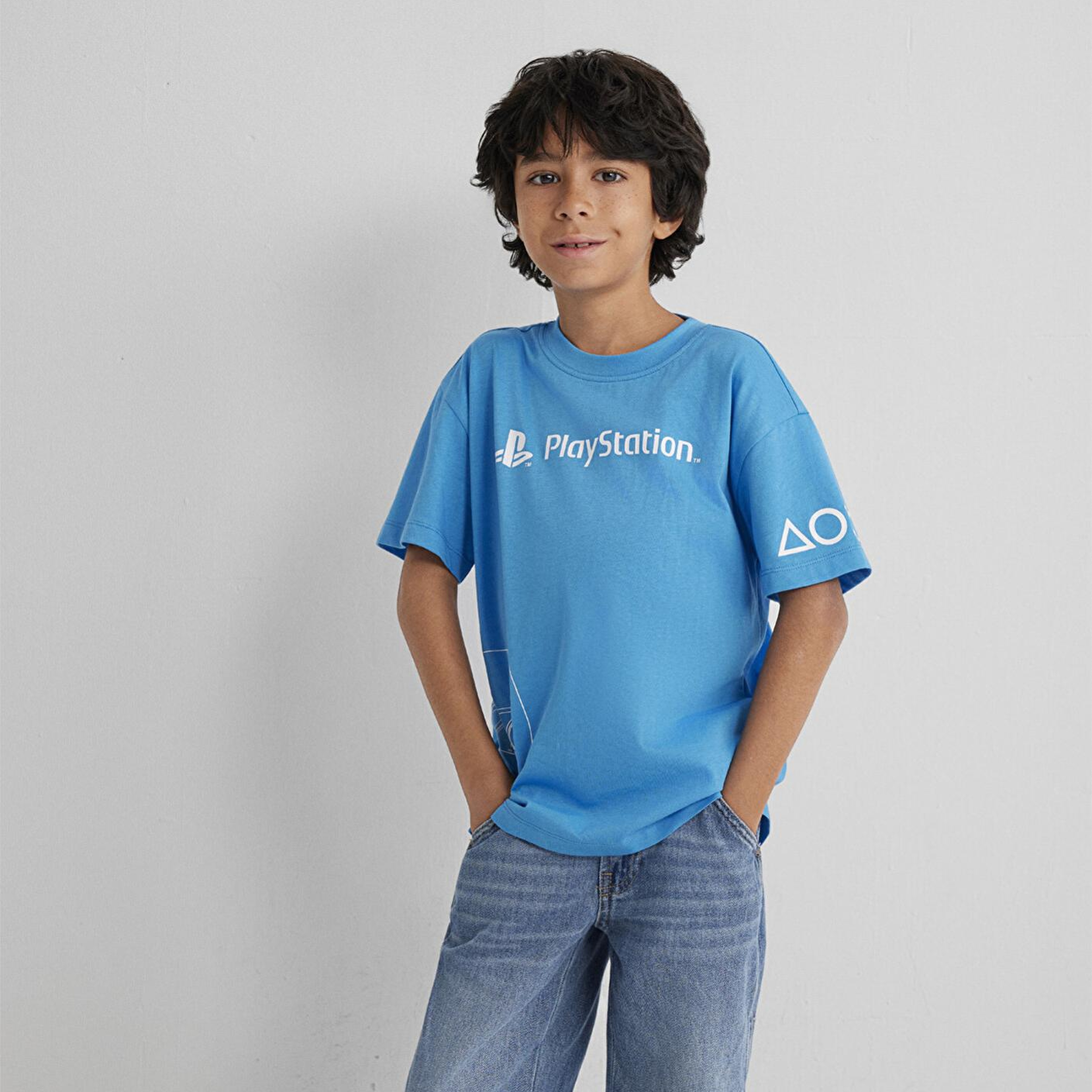 Mavi PlayStation Baskılı Mavi Tişört​ Loose Fit / Bol Rahat Kesim 6610376-70772