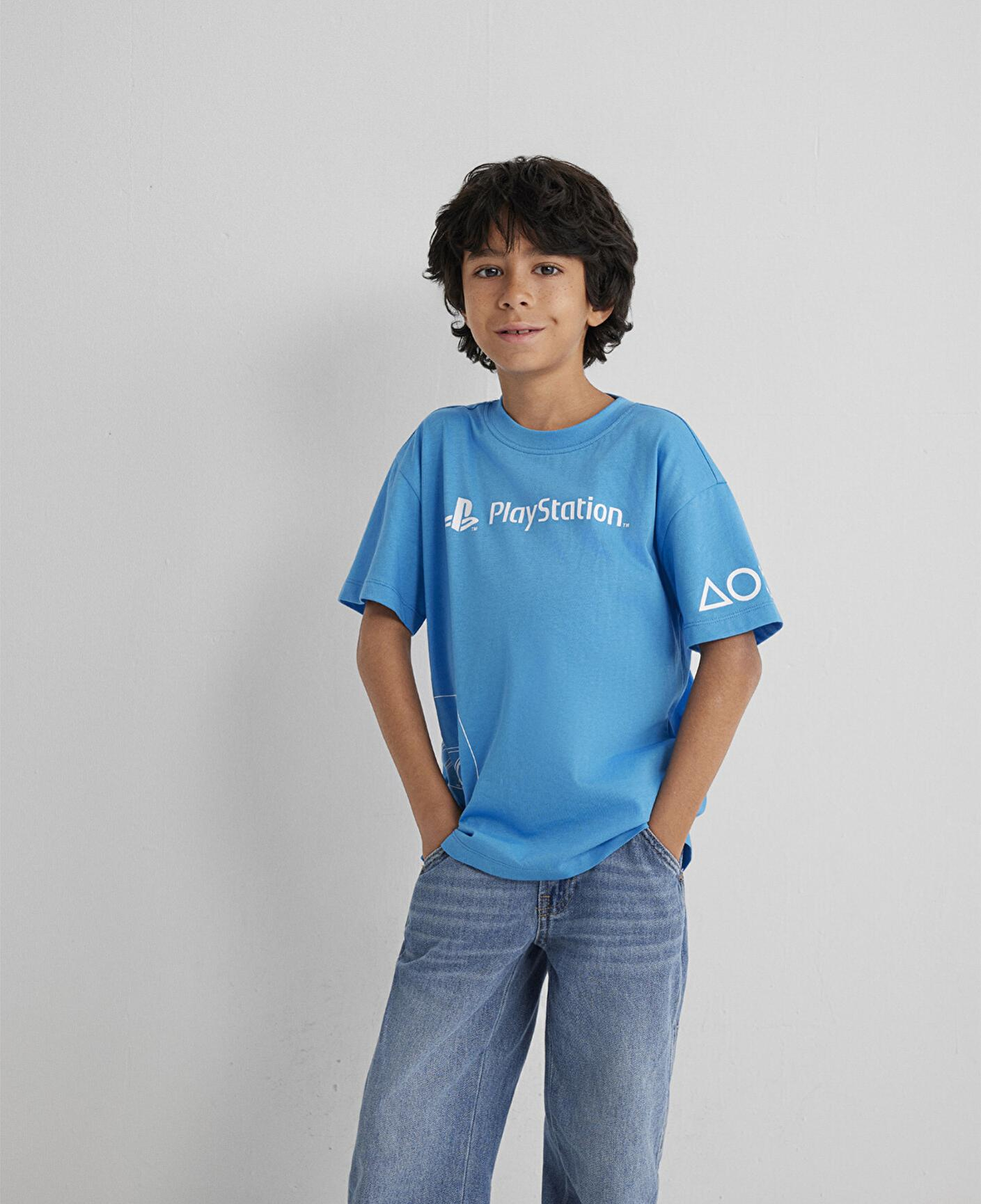 Mavi PlayStation Baskılı Mavi Tişört​ Loose Fit / Bol Rahat Kesim 6610376-70772