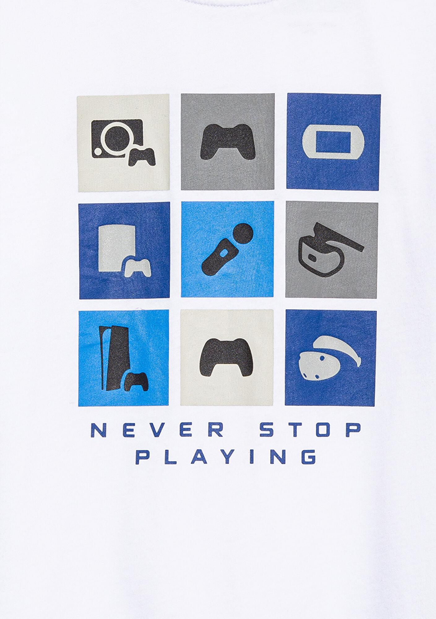 Mavi PlayStation Baskılı Beyaz Tişört Loose Fit / Bol Rahat Kesim 6610374-620