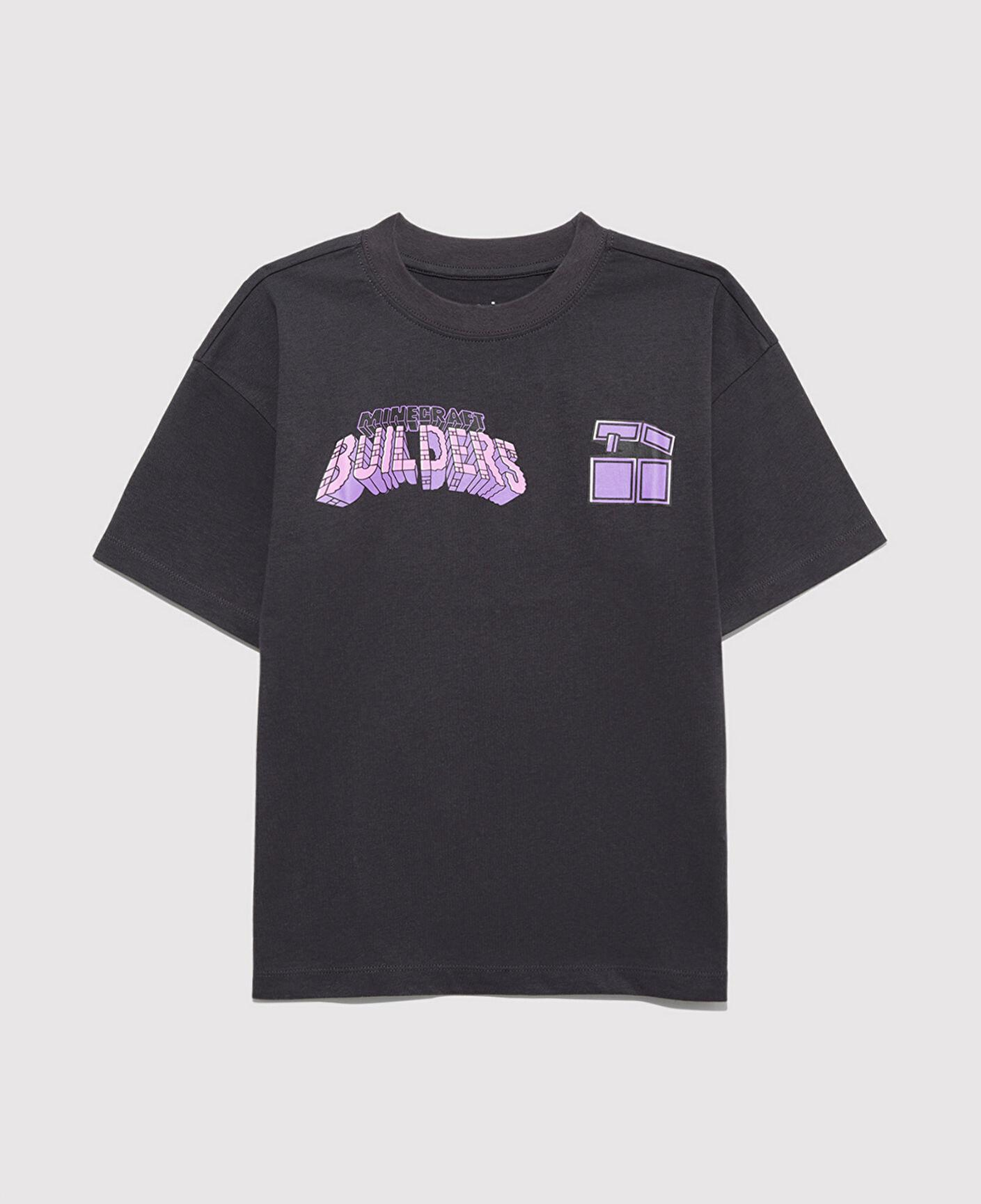 Mavi Minecraft Baskılı Antrasit Tişört Oversize / Geniş Kesim 6610379-70087