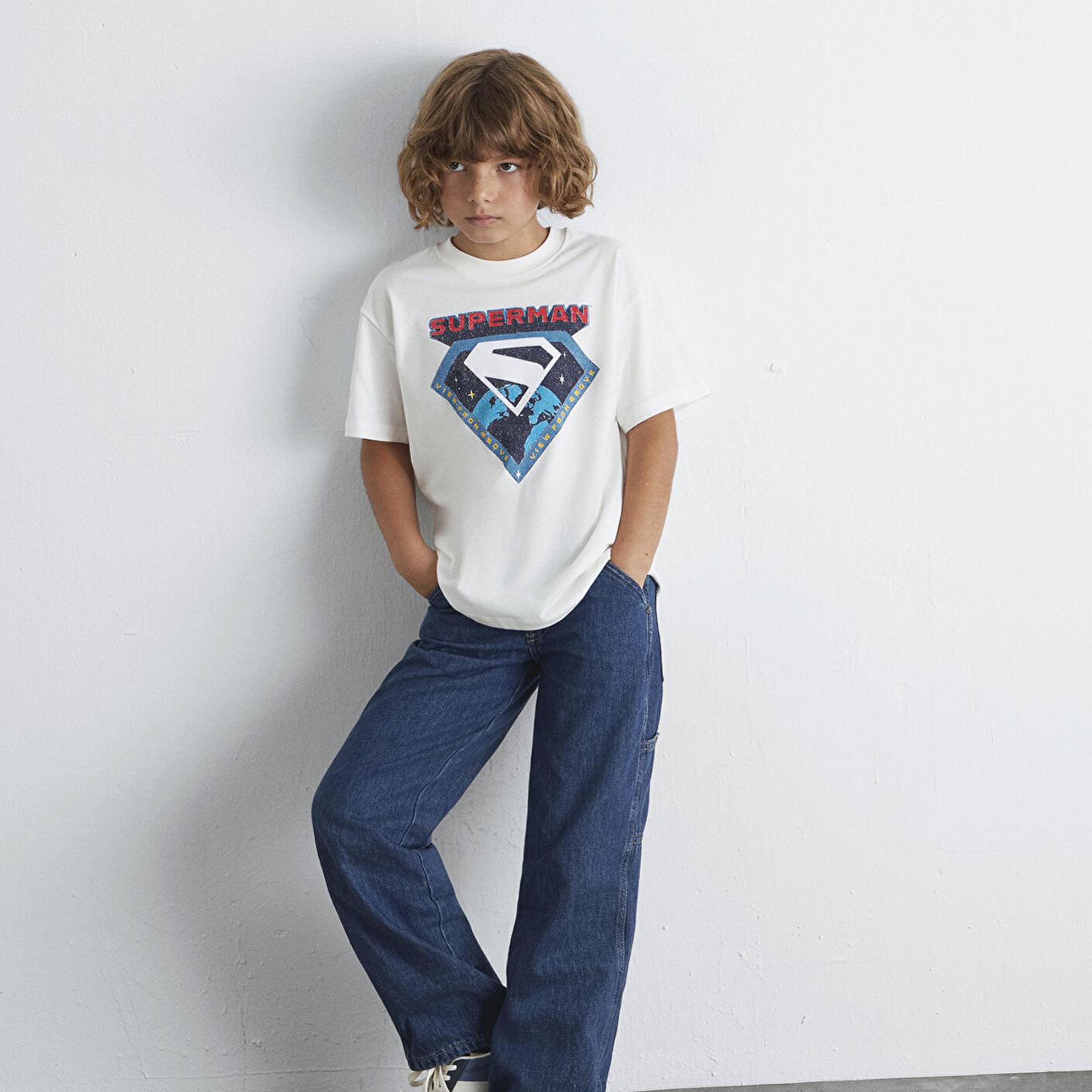 Mavi Superman Baskılı Ekru Tişört Loose Fit / Bol Rahat Kesim 6610381-70057