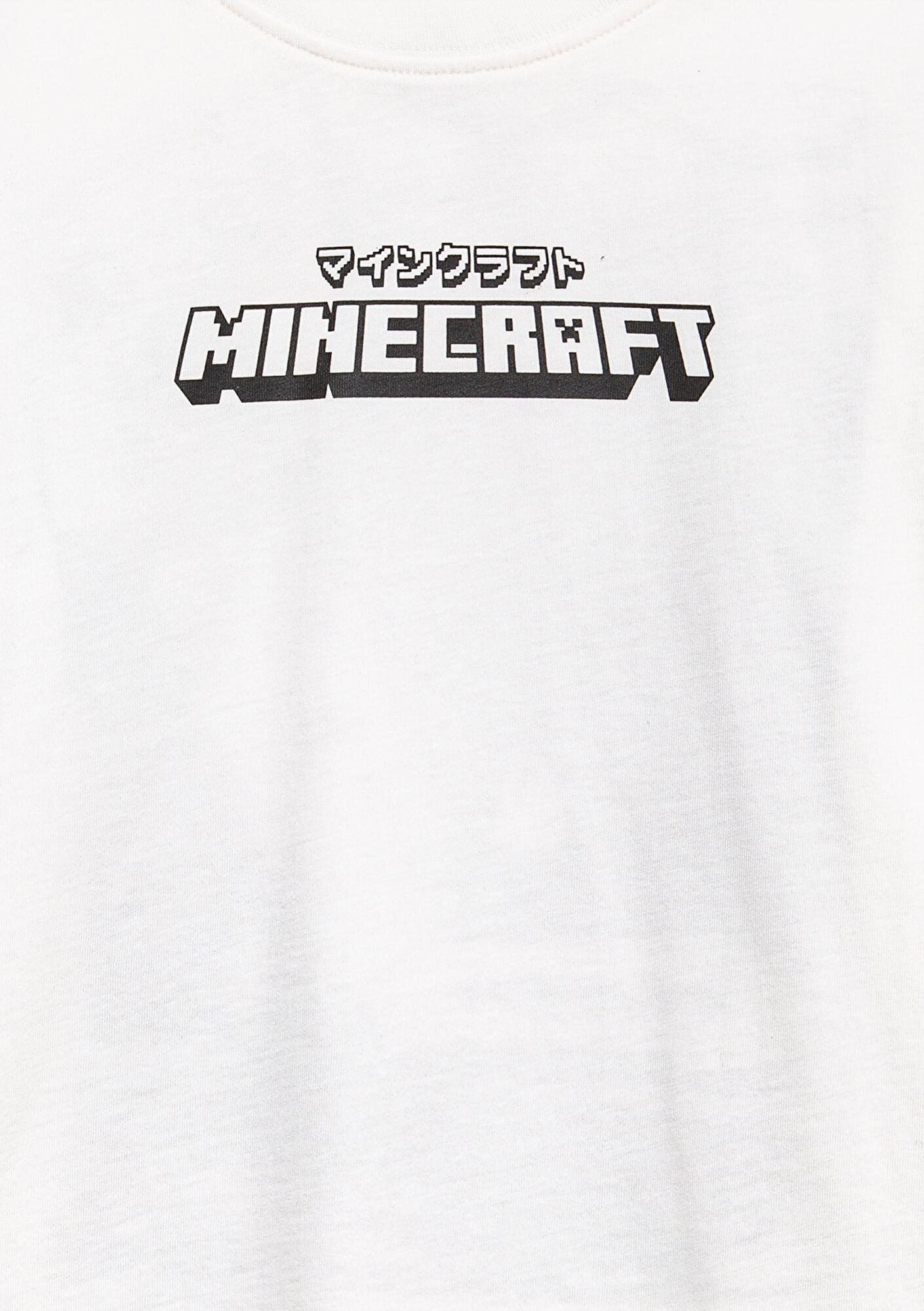 Mavi Minecraft Baskılı Ekru Tişört Loose Fit / Bol Rahat Kesim 6610378-70057