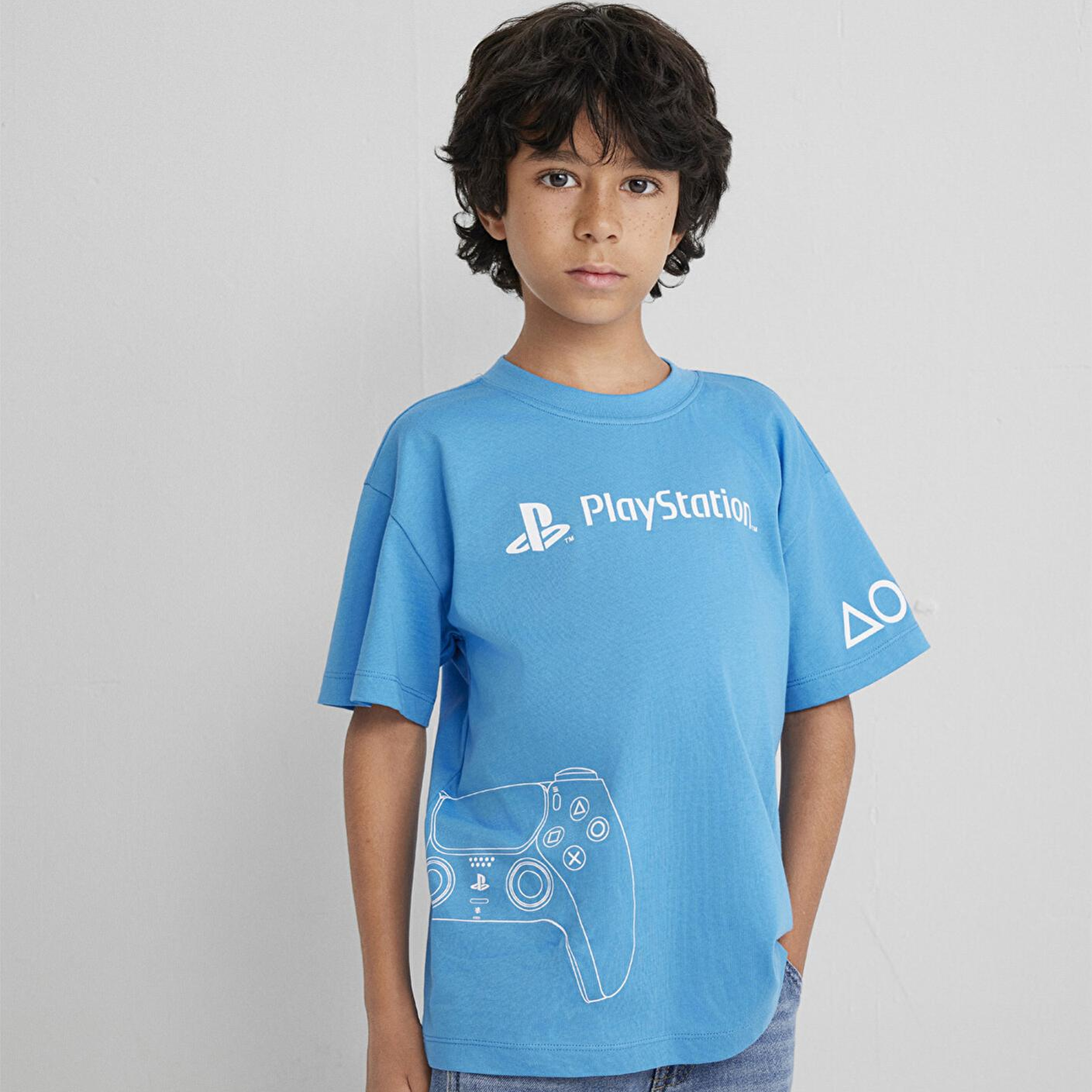 Mavi PlayStation Baskılı Mavi Tişört Loose Fit / Bol Rahat Kesim 6610376-70772