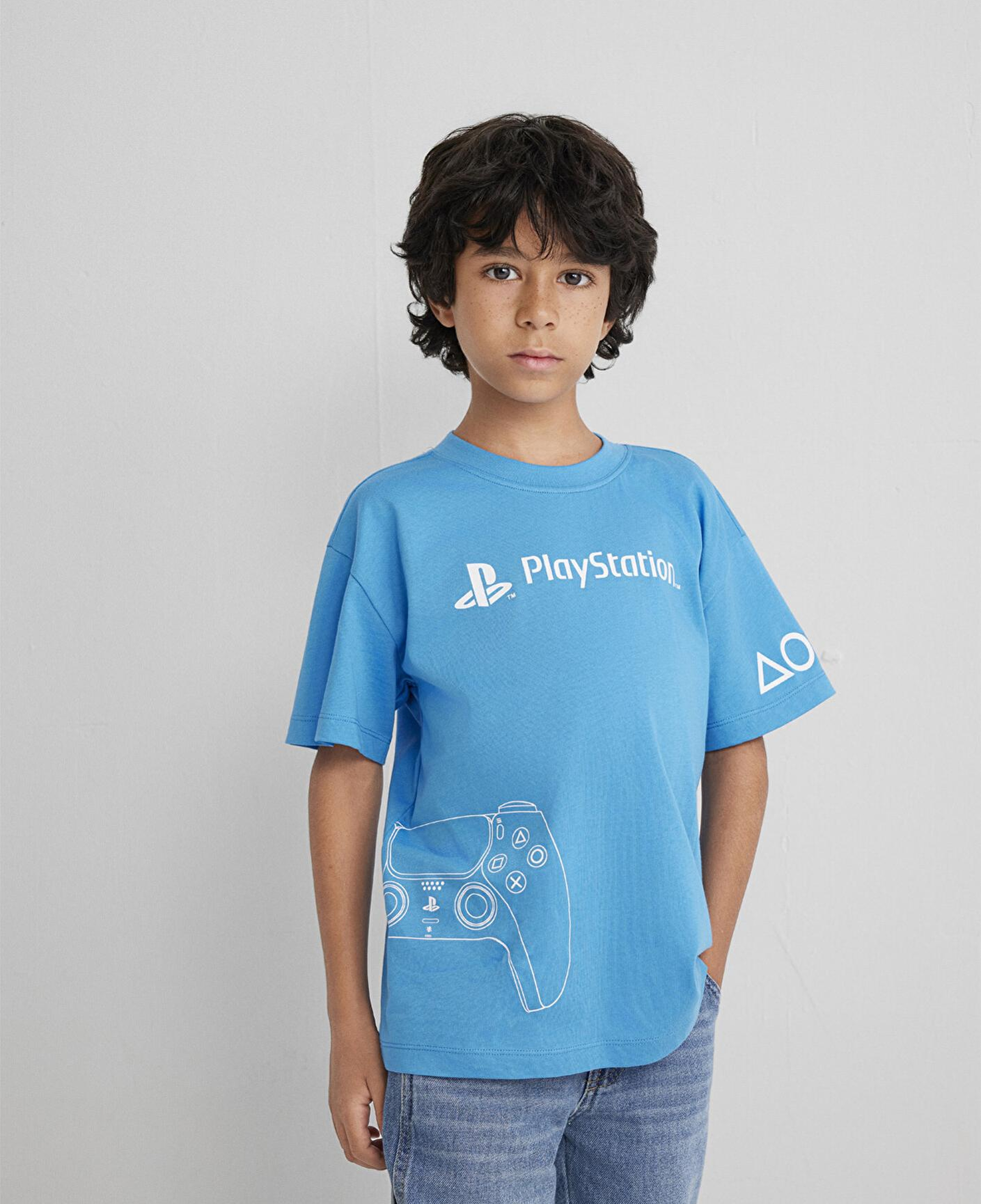 Mavi PlayStation Baskılı Mavi Tişört Loose Fit / Bol Rahat Kesim 6610376-70772
