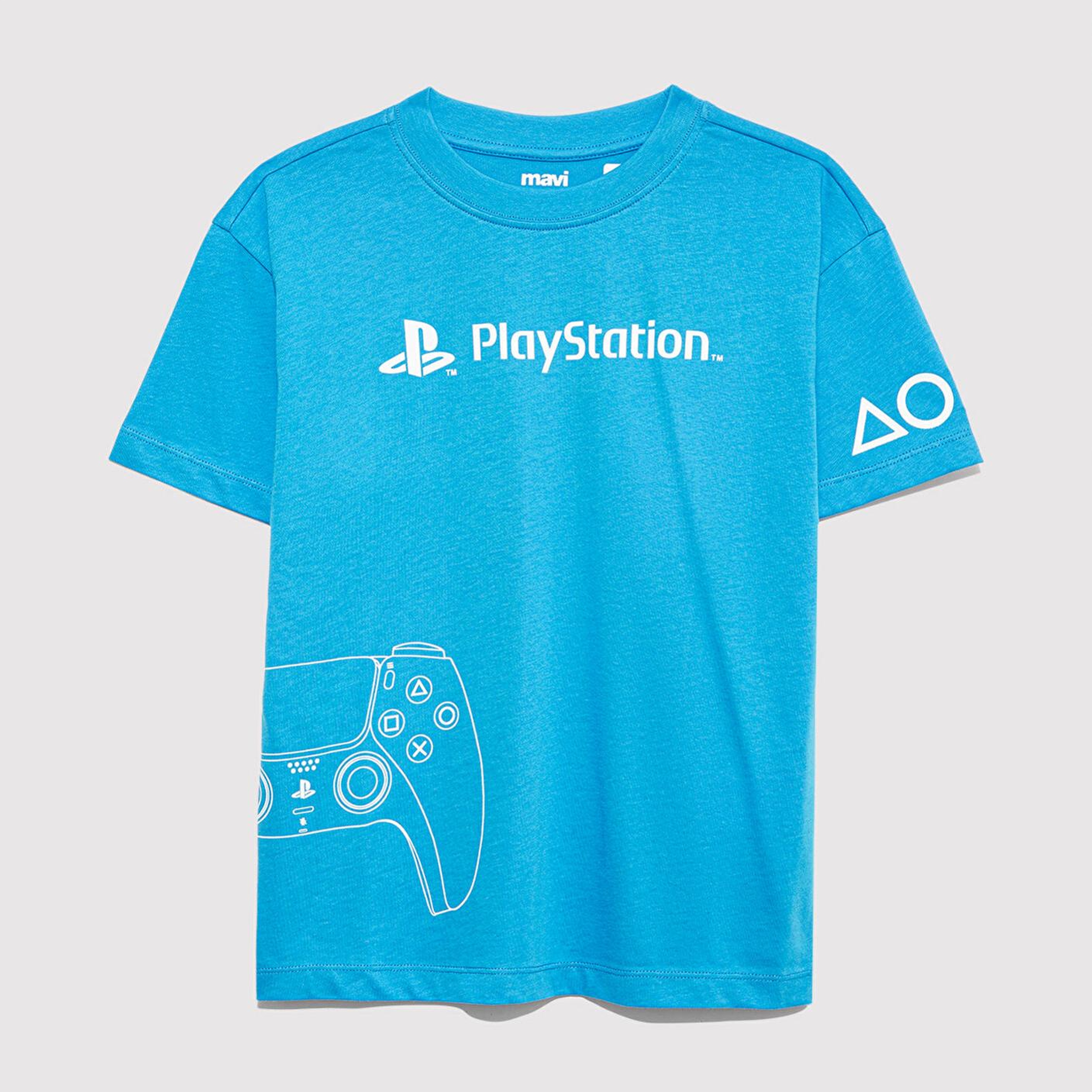 Mavi PlayStation Baskılı Mavi Tişört Loose Fit / Bol Rahat Kesim 6610376-70772