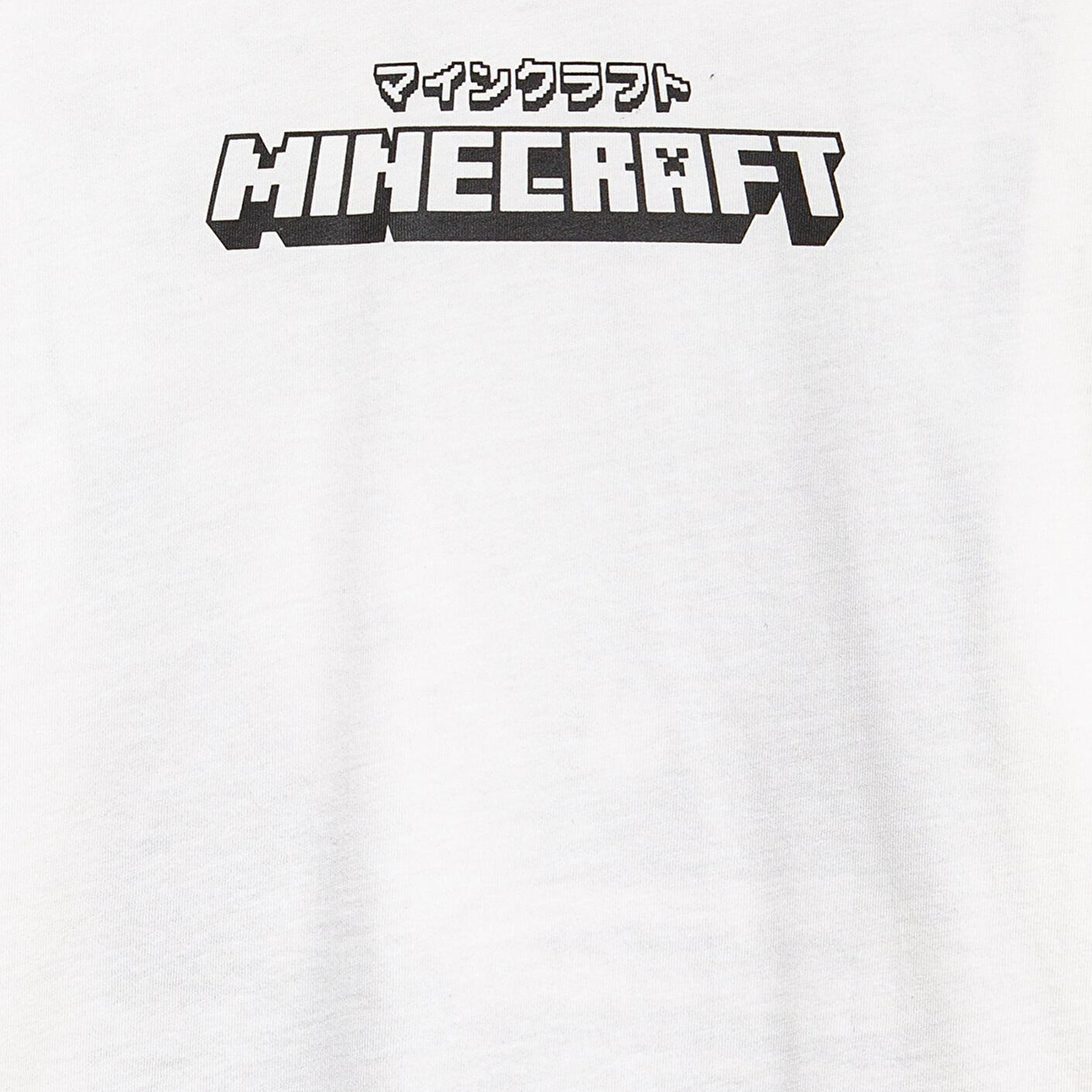 Mavi Minecraft Baskılı Ekru Tişört Loose Fit / Bol Rahat Kesim 6610378-70057