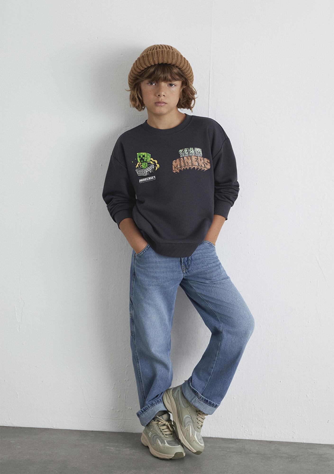 Mavi Minecraft Baskılı Antrasit Sweatshirt 6S10129-70087