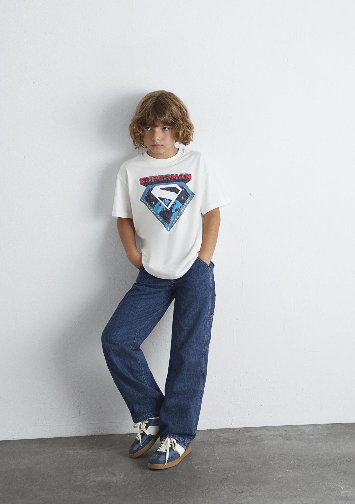 Mavi Superman Baskılı Ekru Tişört Loose Fit / Bol Rahat Kesim 6610381-70057