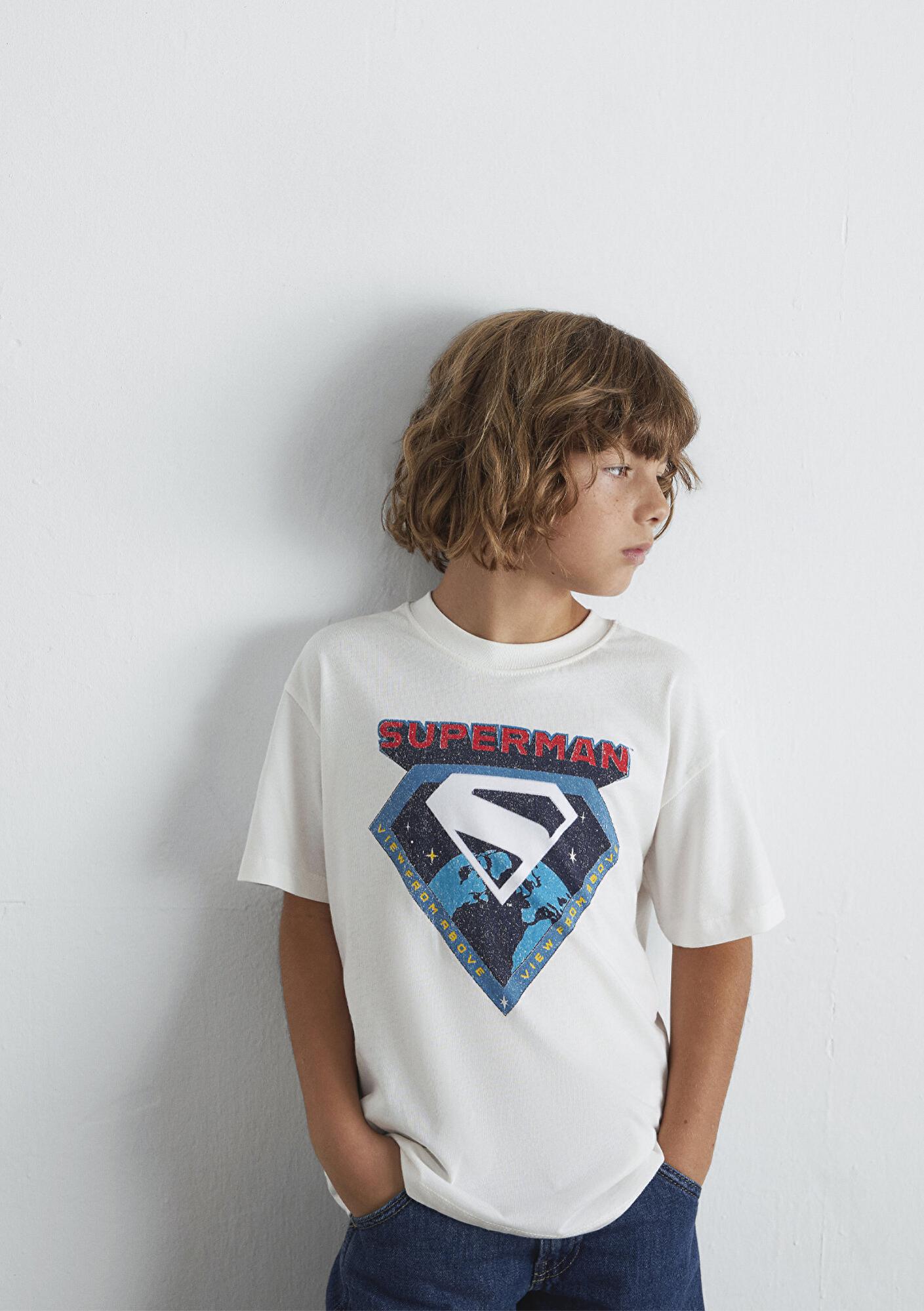 Mavi Superman Baskılı Ekru Tişört Loose Fit / Bol Rahat Kesim 6610381-70057