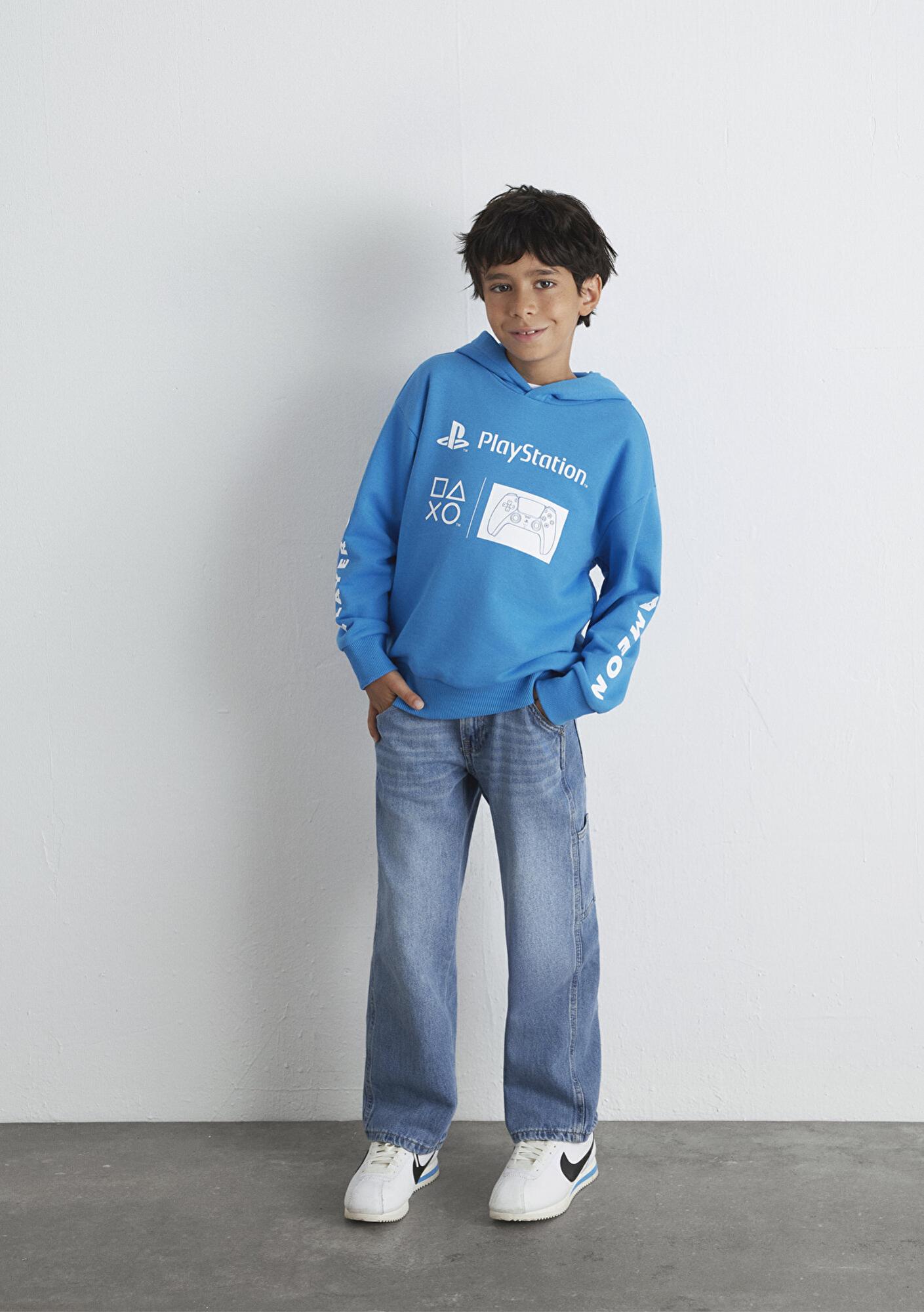 Mavi PlayStation Baskılı Kapüşonlu Mavi Sweatshirt​ 6S10131-70772