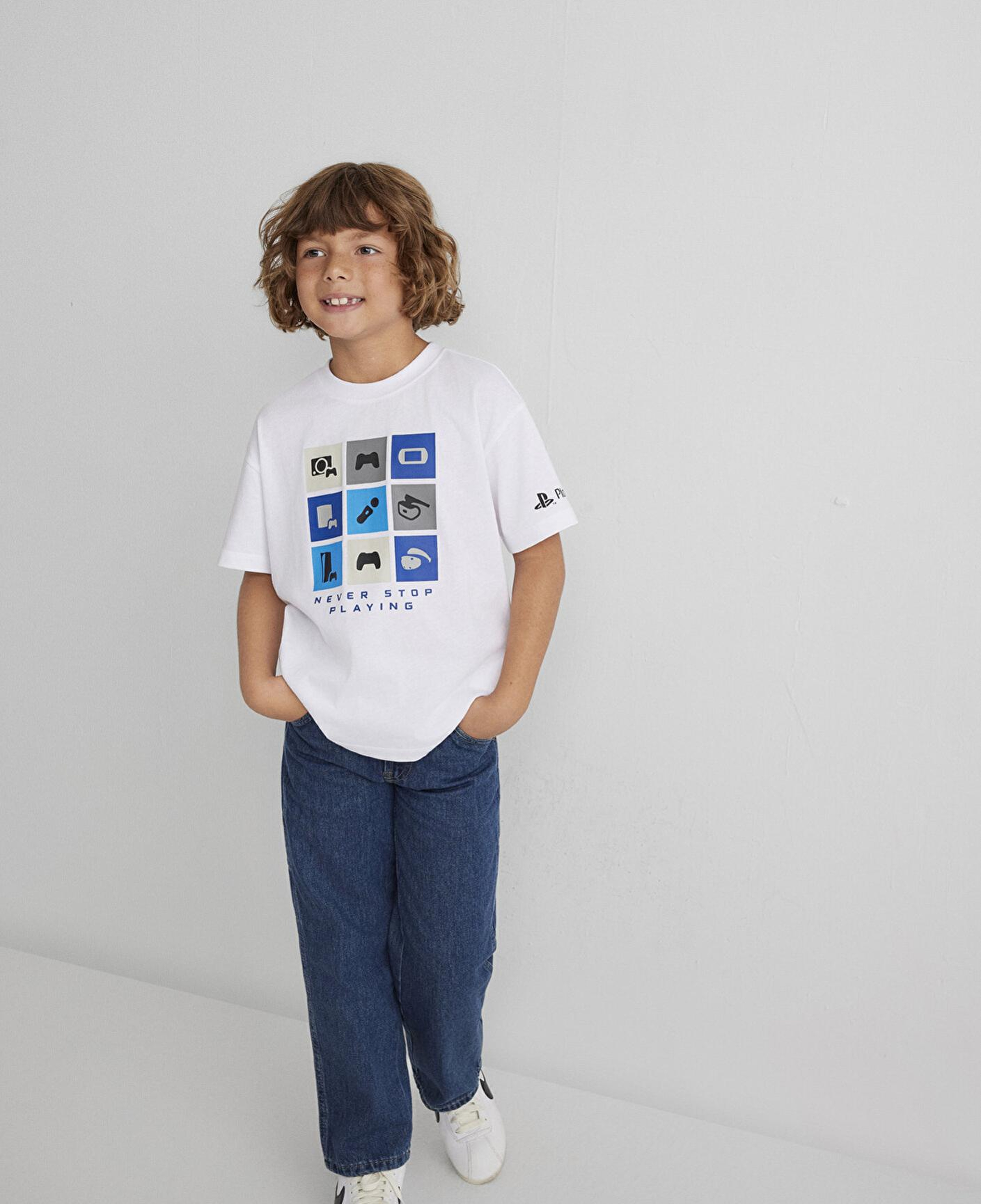 Mavi PlayStation Baskılı Beyaz Tişört​ Loose Fit / Bol Rahat Kesim 6610374-620