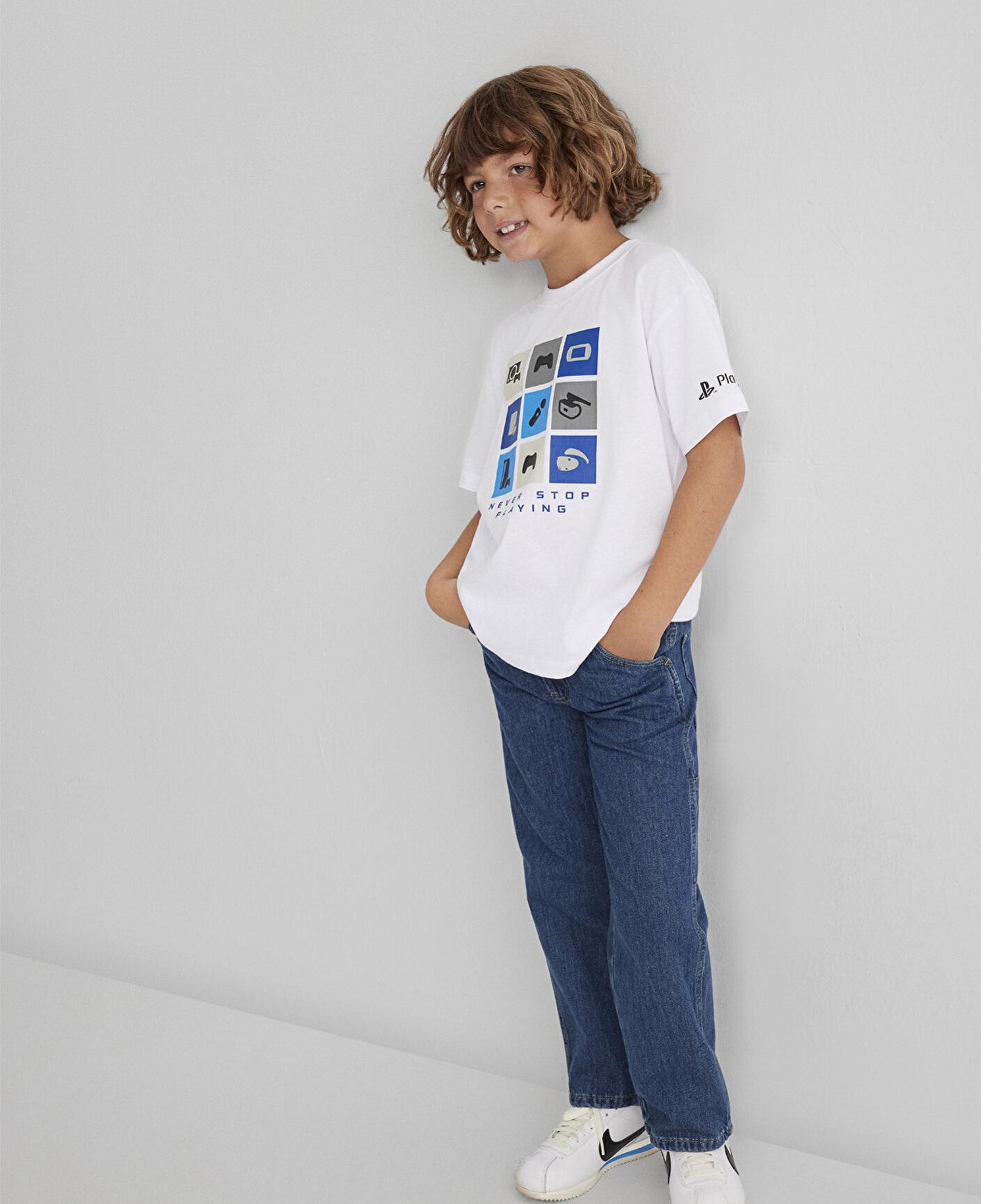 Mavi PlayStation Baskılı Beyaz Tişört​ Loose Fit / Bol Rahat Kesim 6610374-620