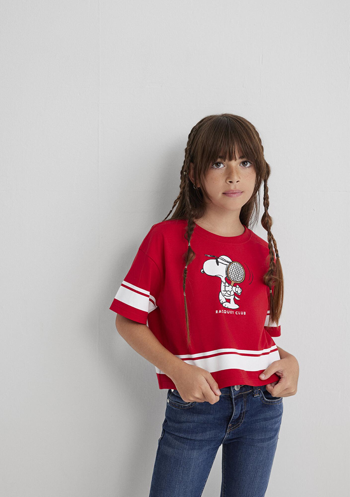 Mavi Peanuts Baskılı Kırmızı Tişört Loose Fit / Bol Rahat Kesim 7610372-82054