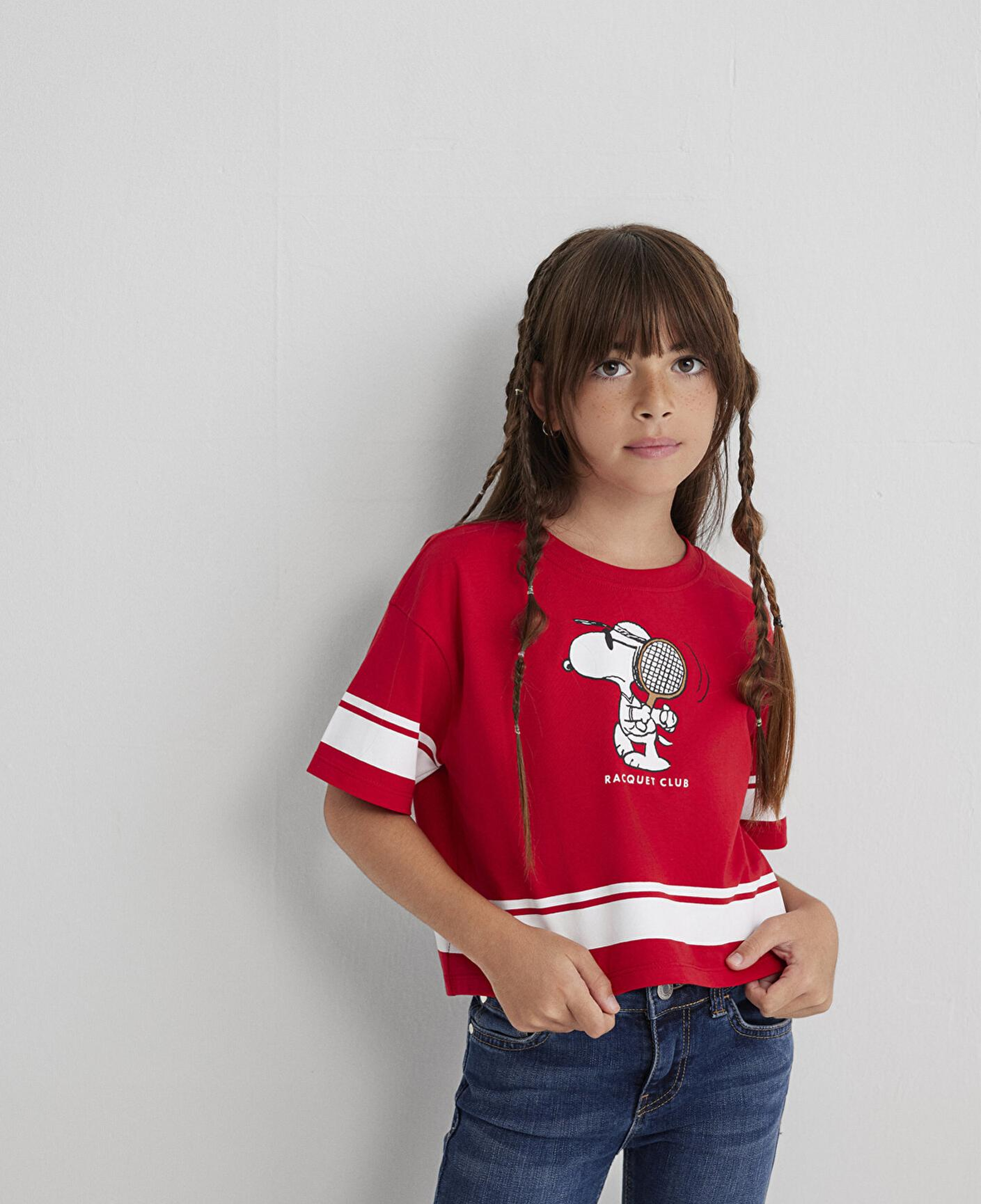 Mavi Peanuts Baskılı Kırmızı Tişört Loose Fit / Bol Rahat Kesim 7610372-82054