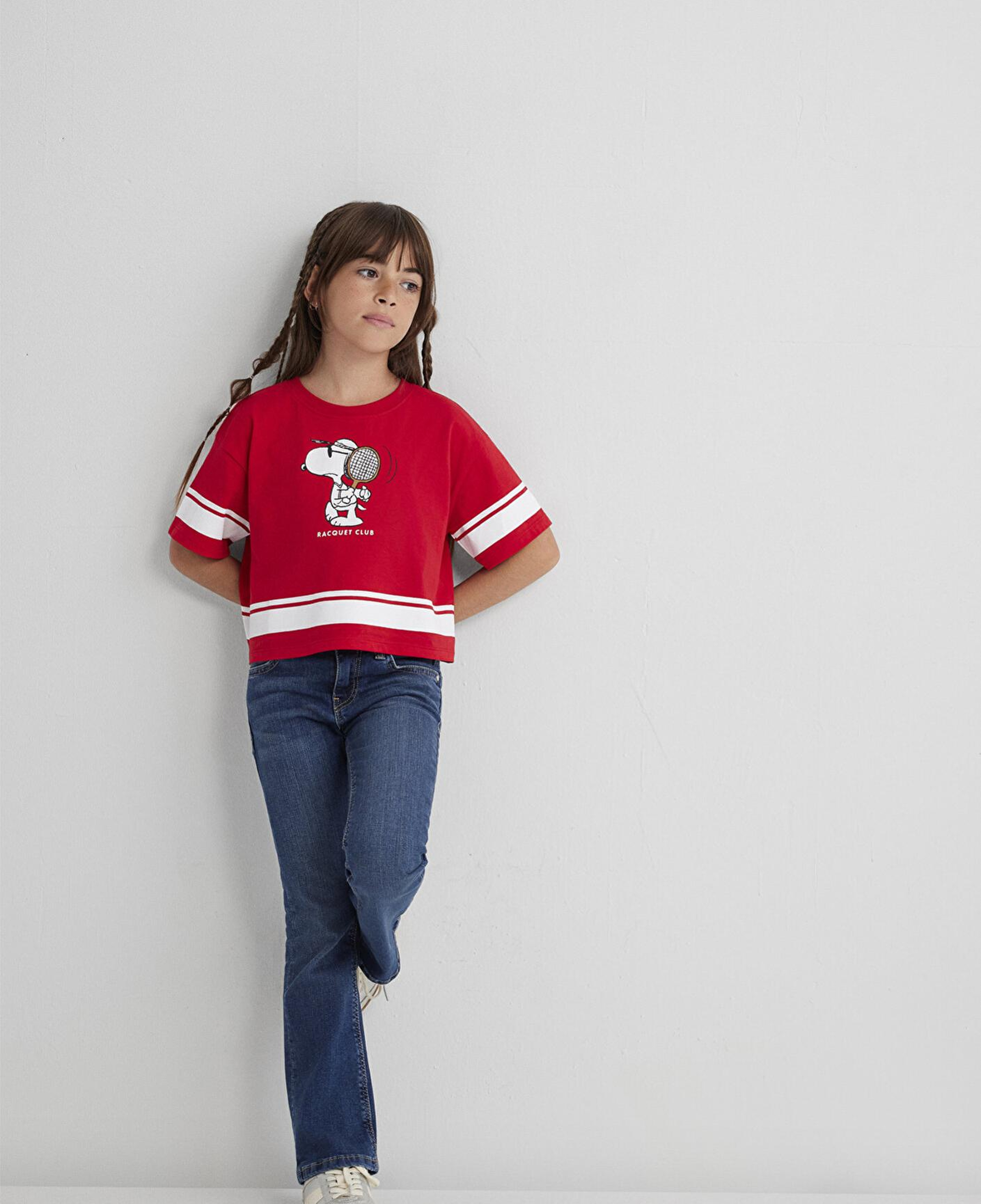 Mavi Peanuts Baskılı Kırmızı Tişört Loose Fit / Bol Rahat Kesim 7610372-82054