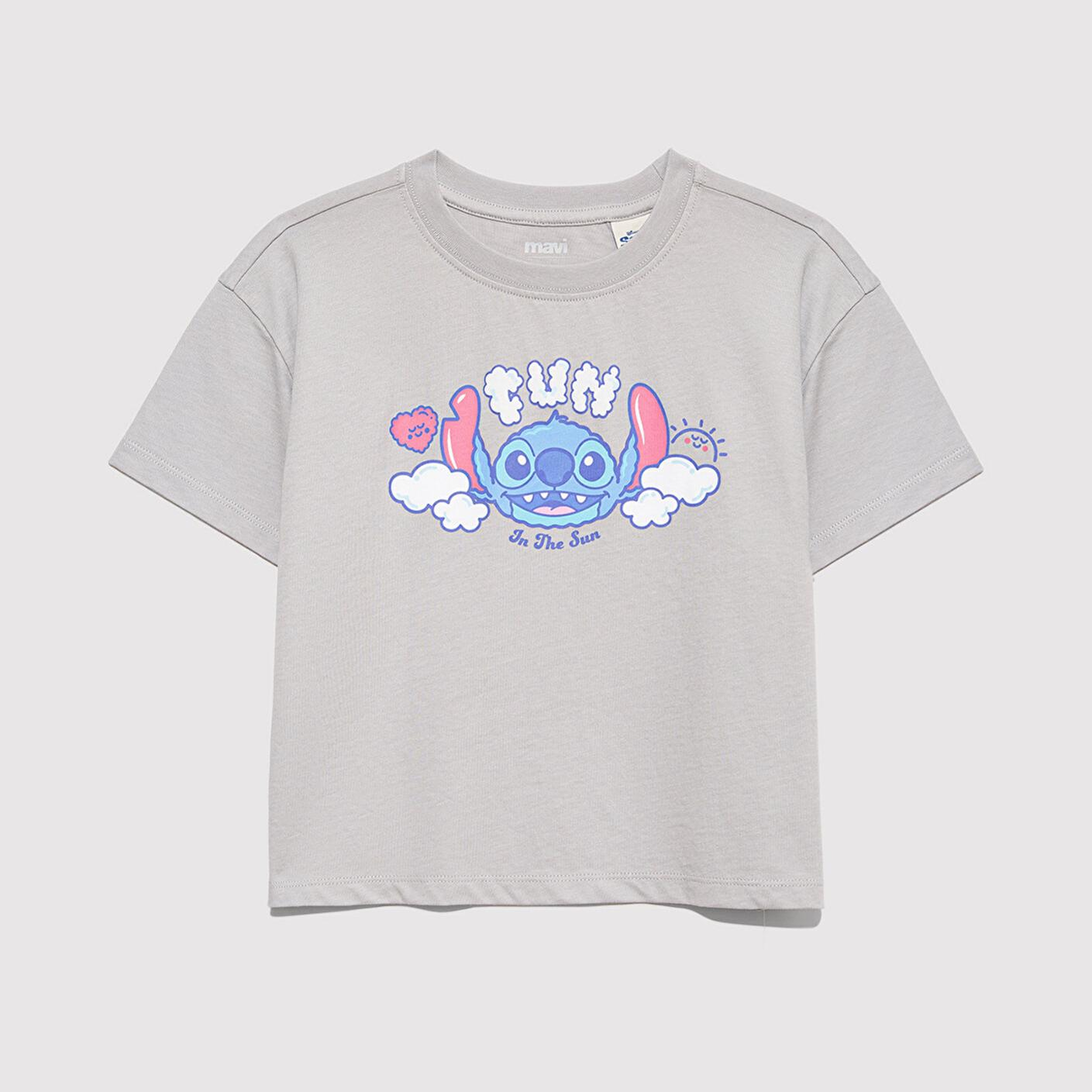 Mavi Stitch Baskılı Gri Tişört Loose Fit / Bol Rahat Kesim 7610374-70075