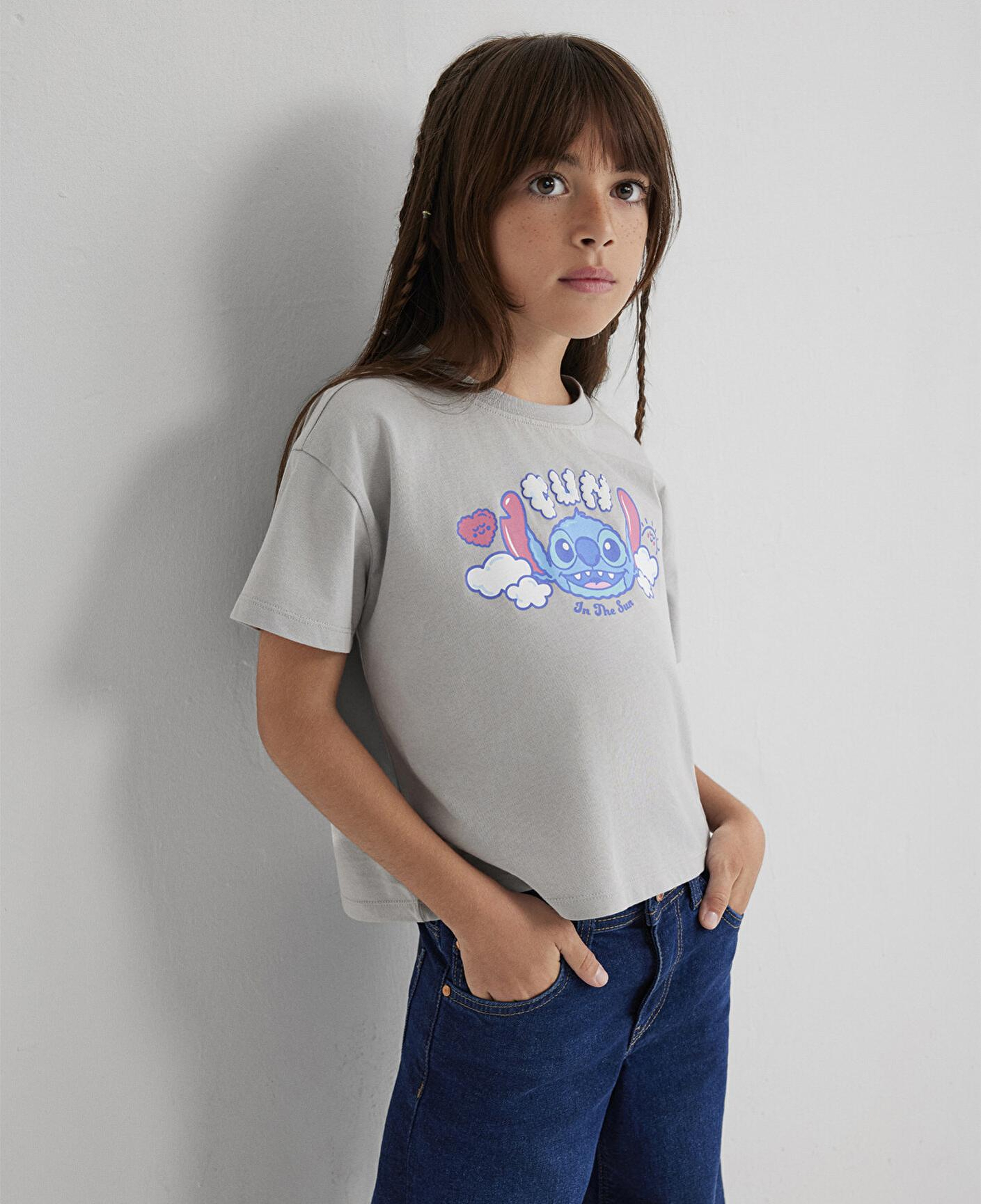 Mavi Stitch Baskılı Gri Tişört Loose Fit / Bol Rahat Kesim 7610374-70075