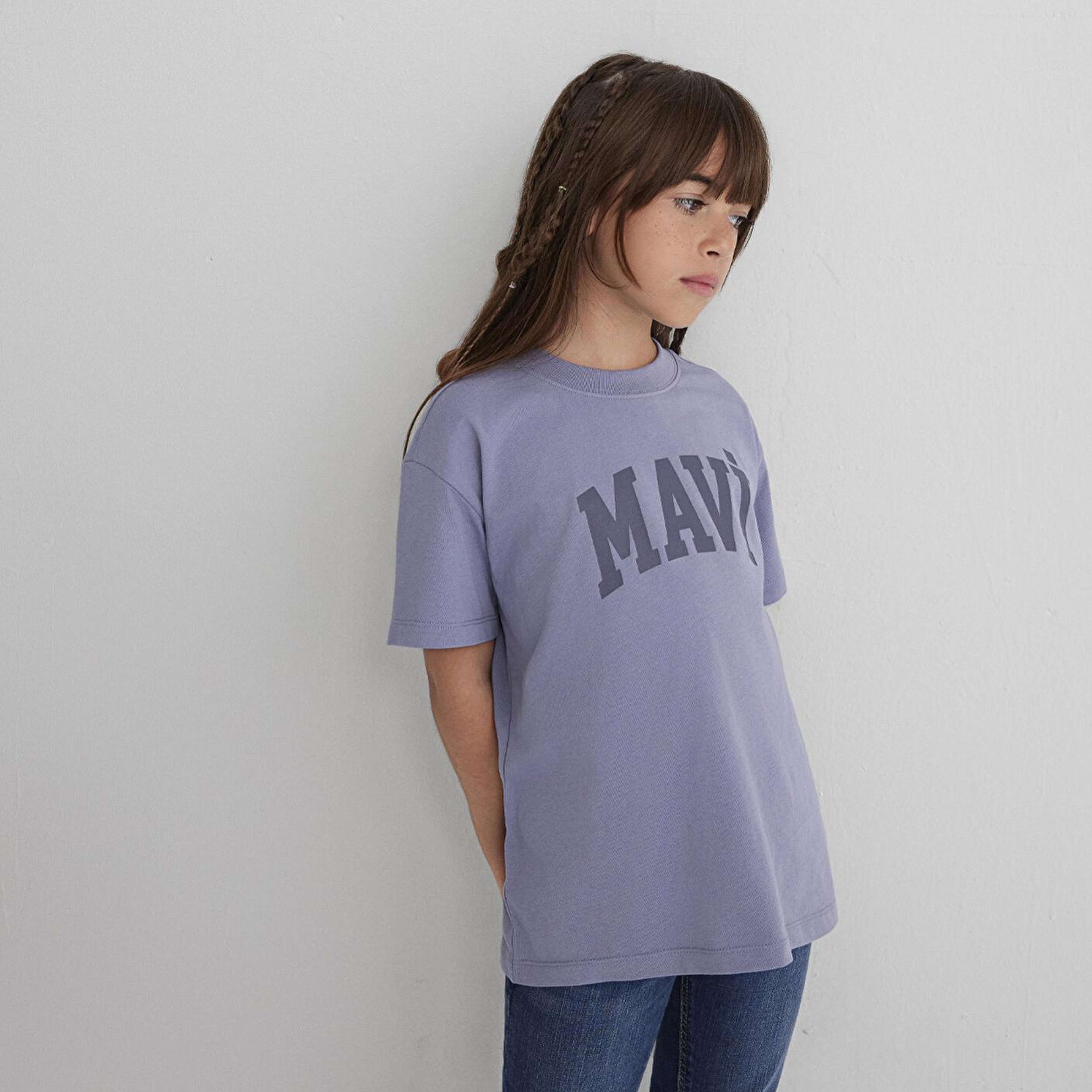 Mavi Mavi Logo Baskılı Mor Tişört Loose Fit / Bol Rahat Kesim 7610385-88095