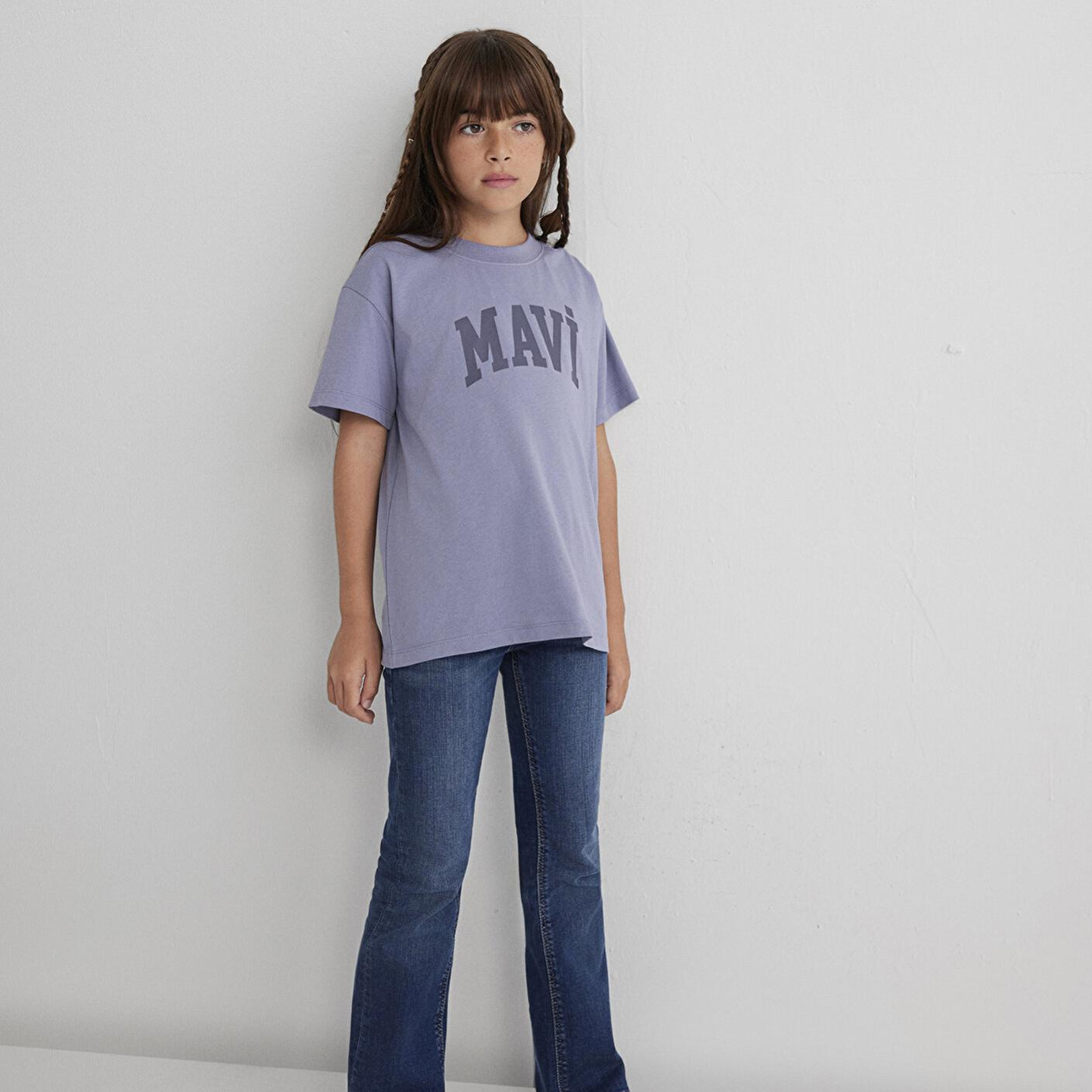 Mavi Mavi Logo Baskılı Mor Tişört Loose Fit / Bol Rahat Kesim 7610385-88095