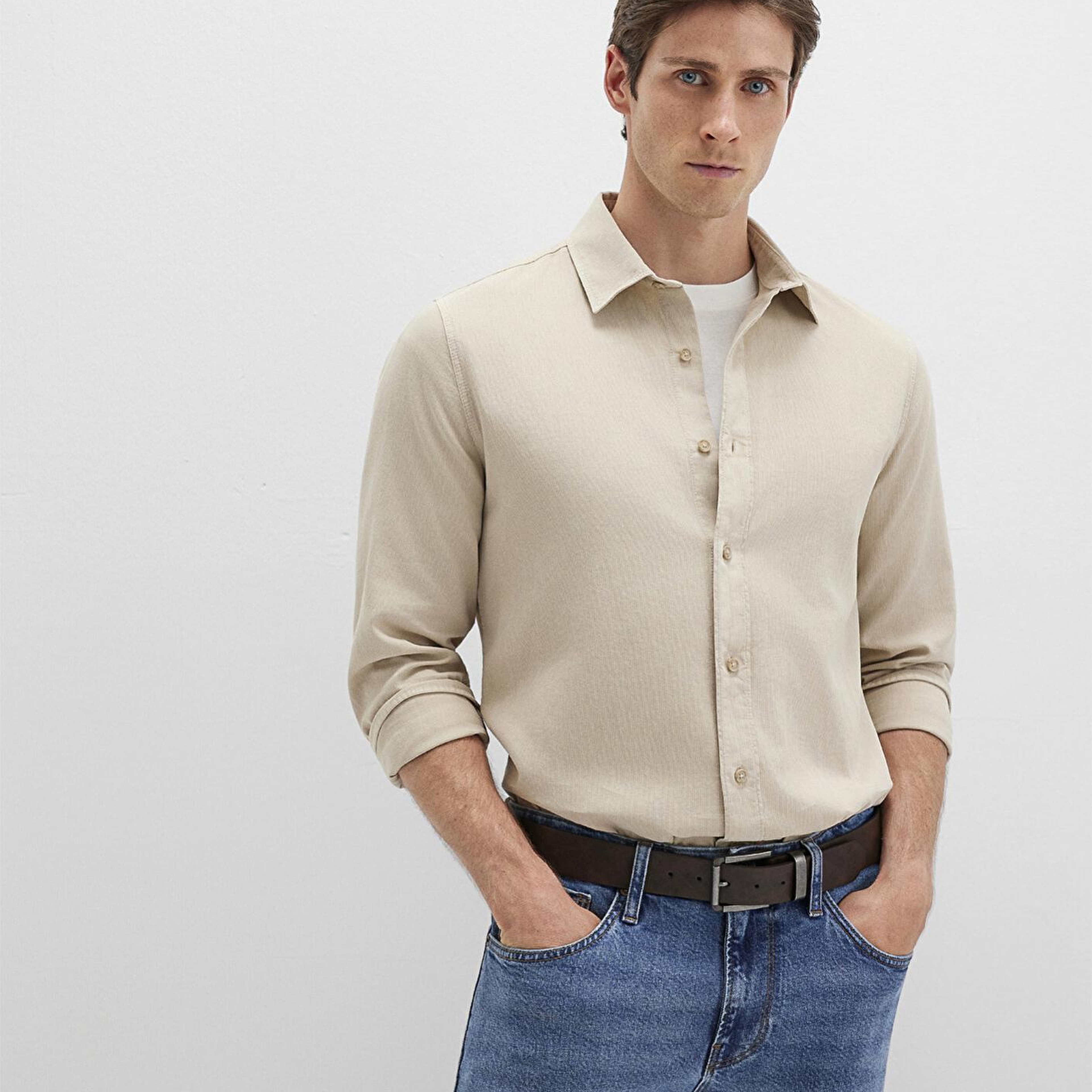 Mavi Keten Karışımlı Bej Gömlek Regular Fit / Normal Kesim 0211641-70039