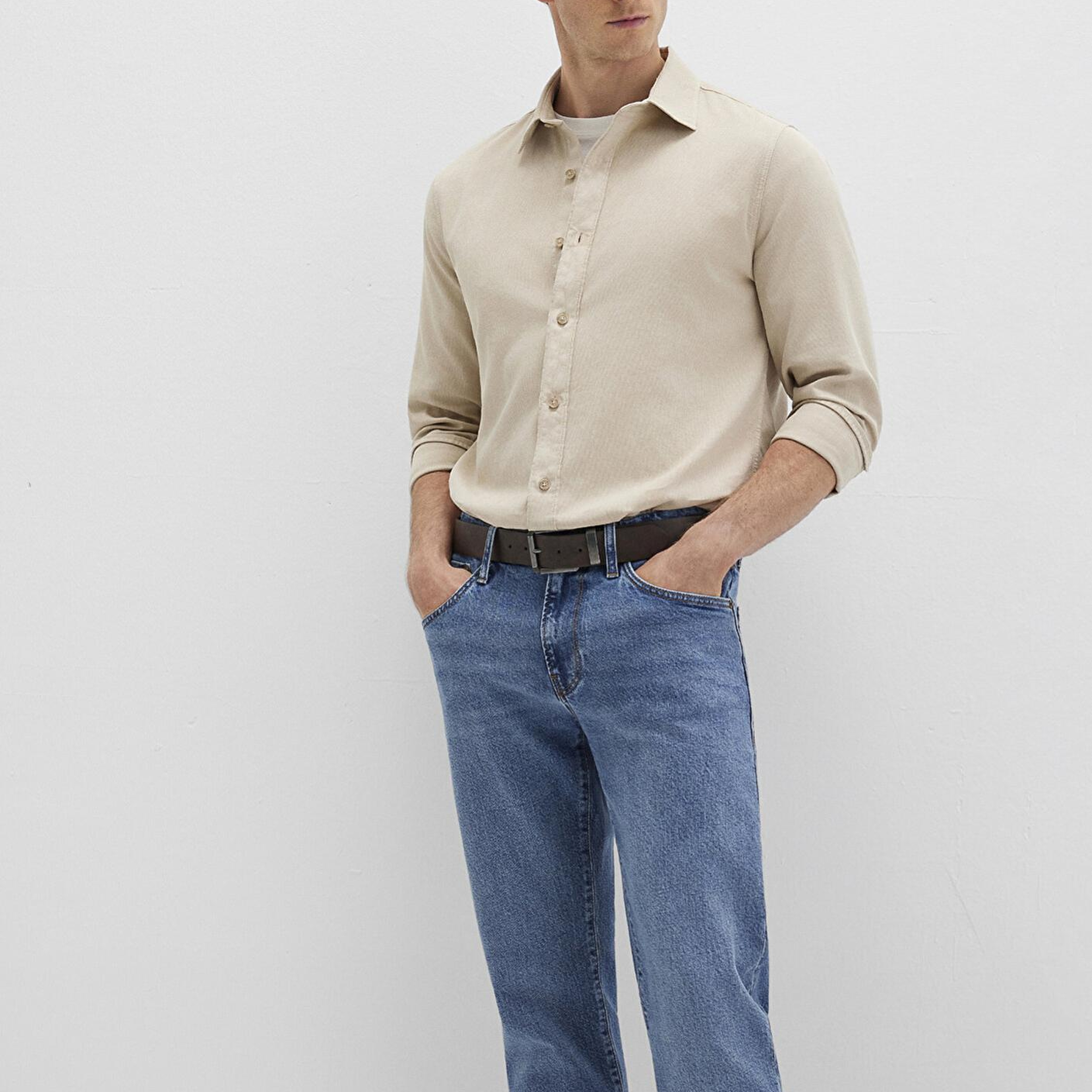 Mavi Keten Karışımlı Bej Gömlek Regular Fit / Normal Kesim 0211641-70039